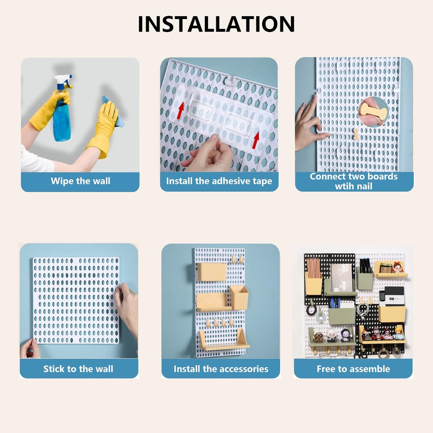 Halyuhn PegBoard Wall Organizer, Plastic Wall Pegboard Kit, 2 White Pegboard and 10 Pegboard Accessories, Wall Mount Pegboard with Hooks, Wall Display Peg board for Home and Office, 19.5” x 9.5”