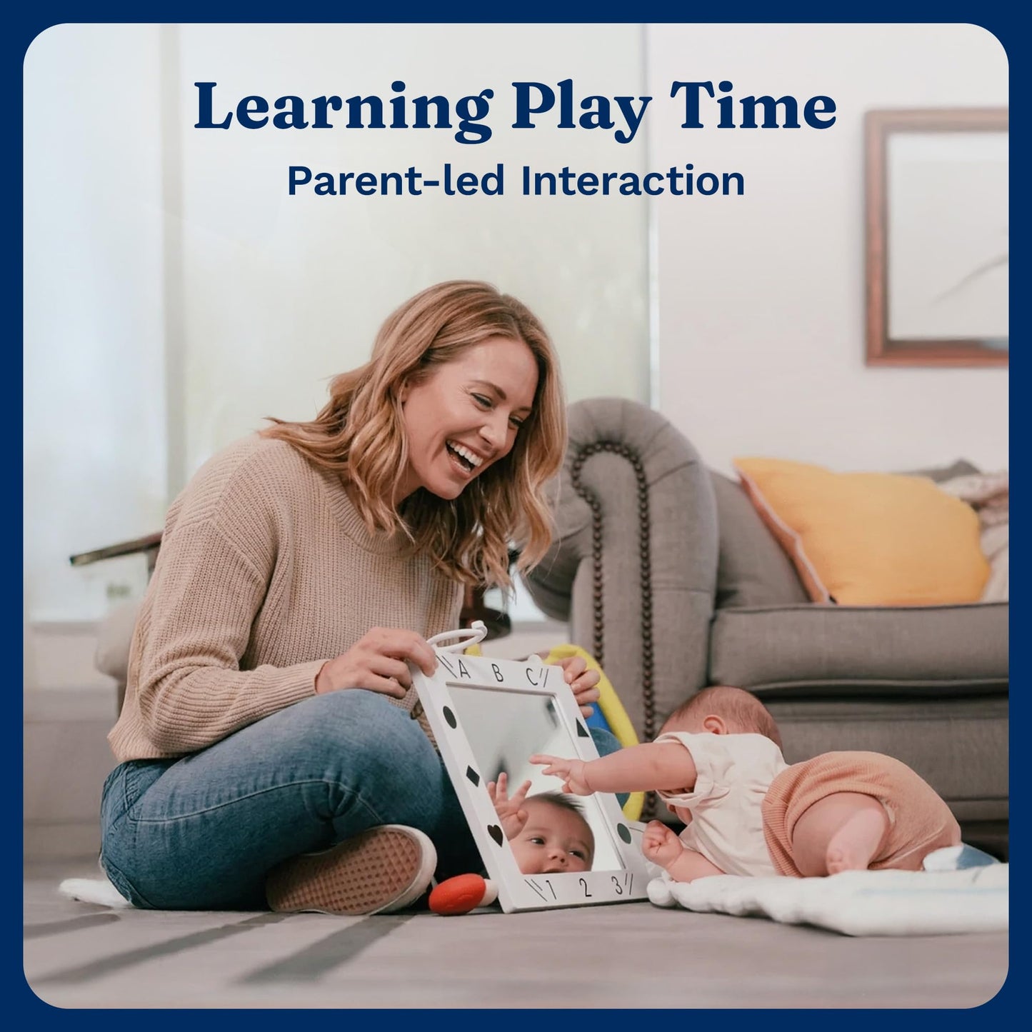 Premium Tactile Baby Mirror Toy for Tummy Time & Play, Double-Sided High-Contrast Sensory, Supports Crawling & Vision, Easy Clean, 12”x12” Large Size, Lightweight, Ideal Gift for 0–12 Months Babies