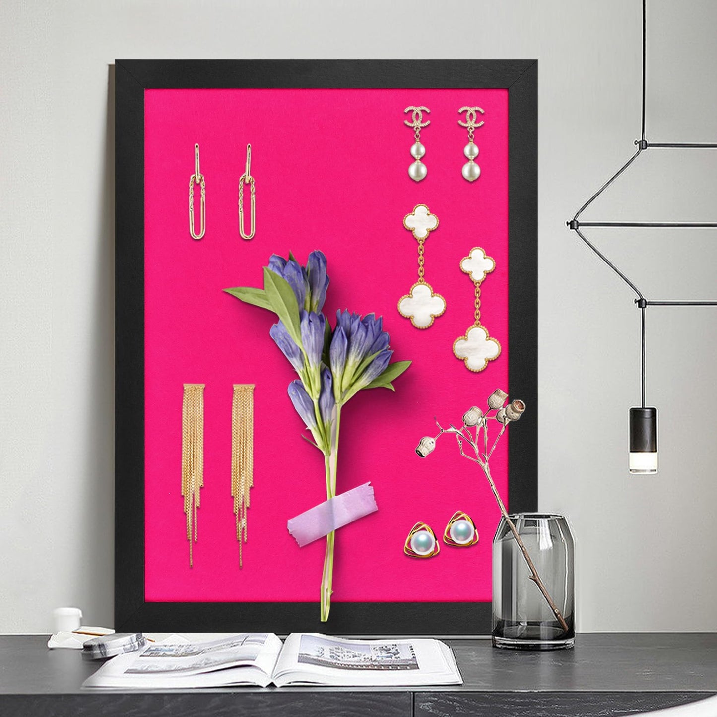 Pink Bulletin Boards Cork Board with Felt, 17"x13" Large Display Pin Board Vision Board for Walls, Jewelry, Notes, Collection, Photos, Office, Wood Framed(Black) & Felt(Pink), 2pc