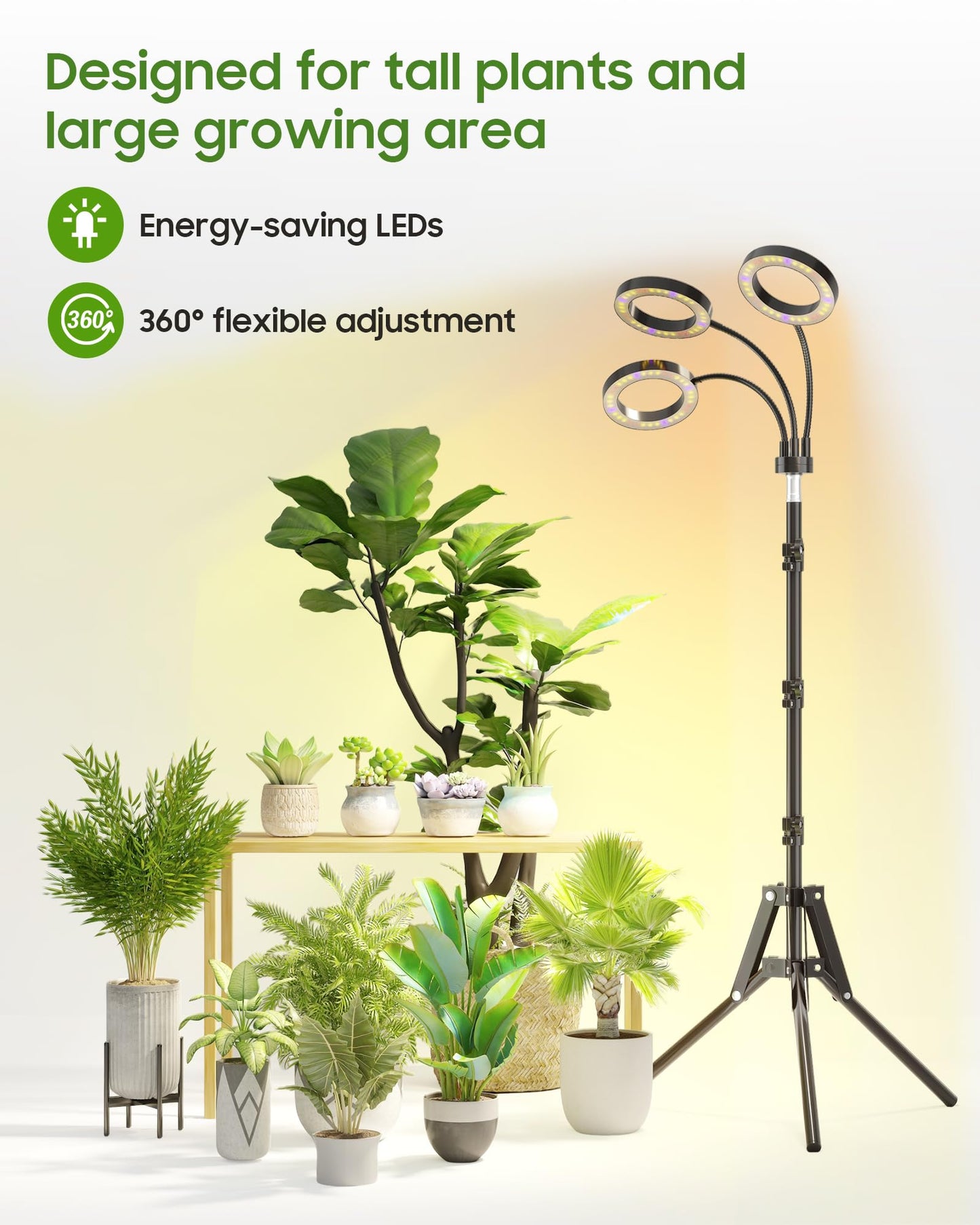 Tmsluody Grow Lights for Indoor Plants, Full Spectrum LED Plant Light with Tripod Stand, Plant Growing Lamps with Timer 3/9/12H, 3 Color Modes, 6 Brightness, 78'' Adjustable Height for Large Plants
