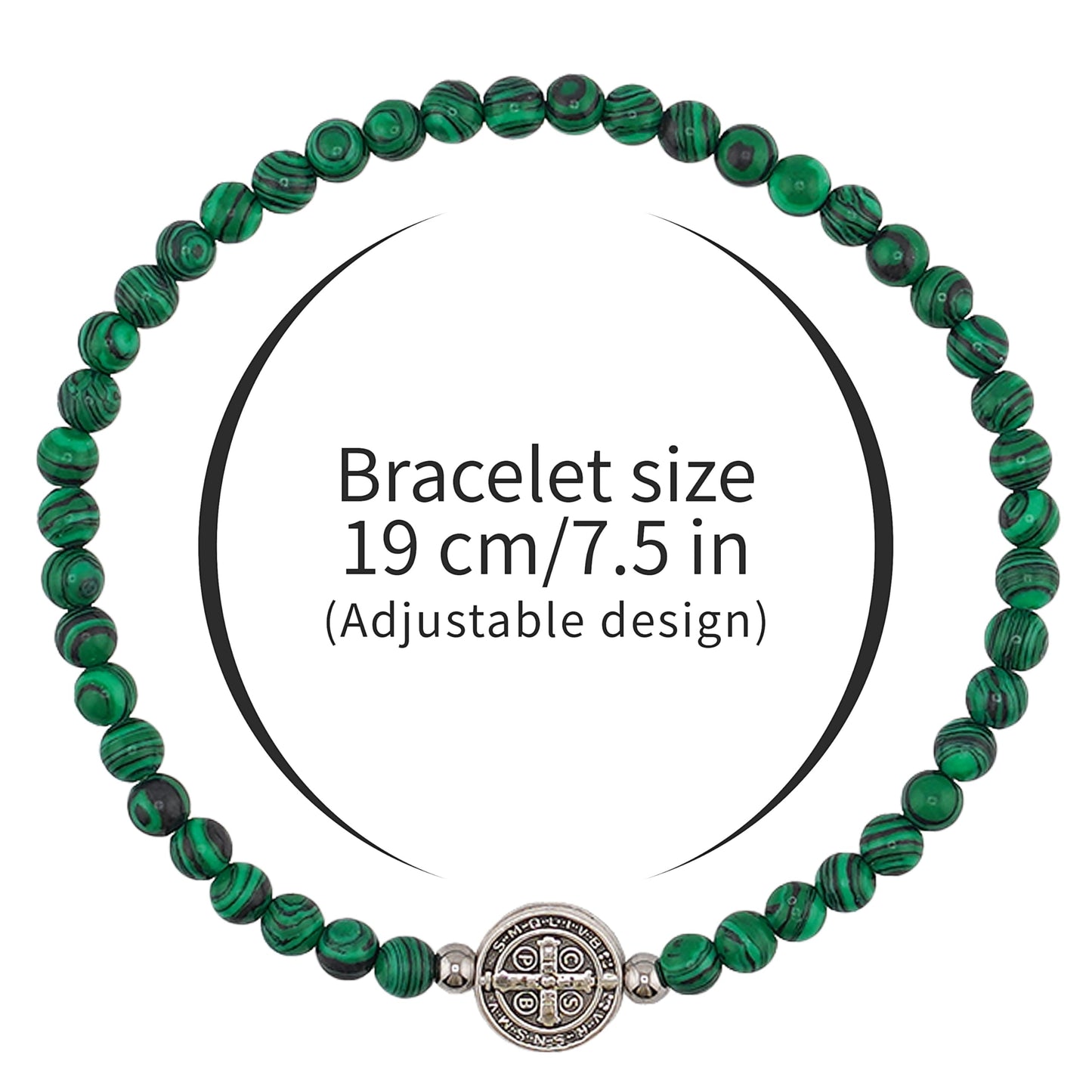Lameybrt Evil Eye Bracelet 4 mm Natural Stretch Adjustable Beaded Bracelets for Men (C08 Malachite, One Size)