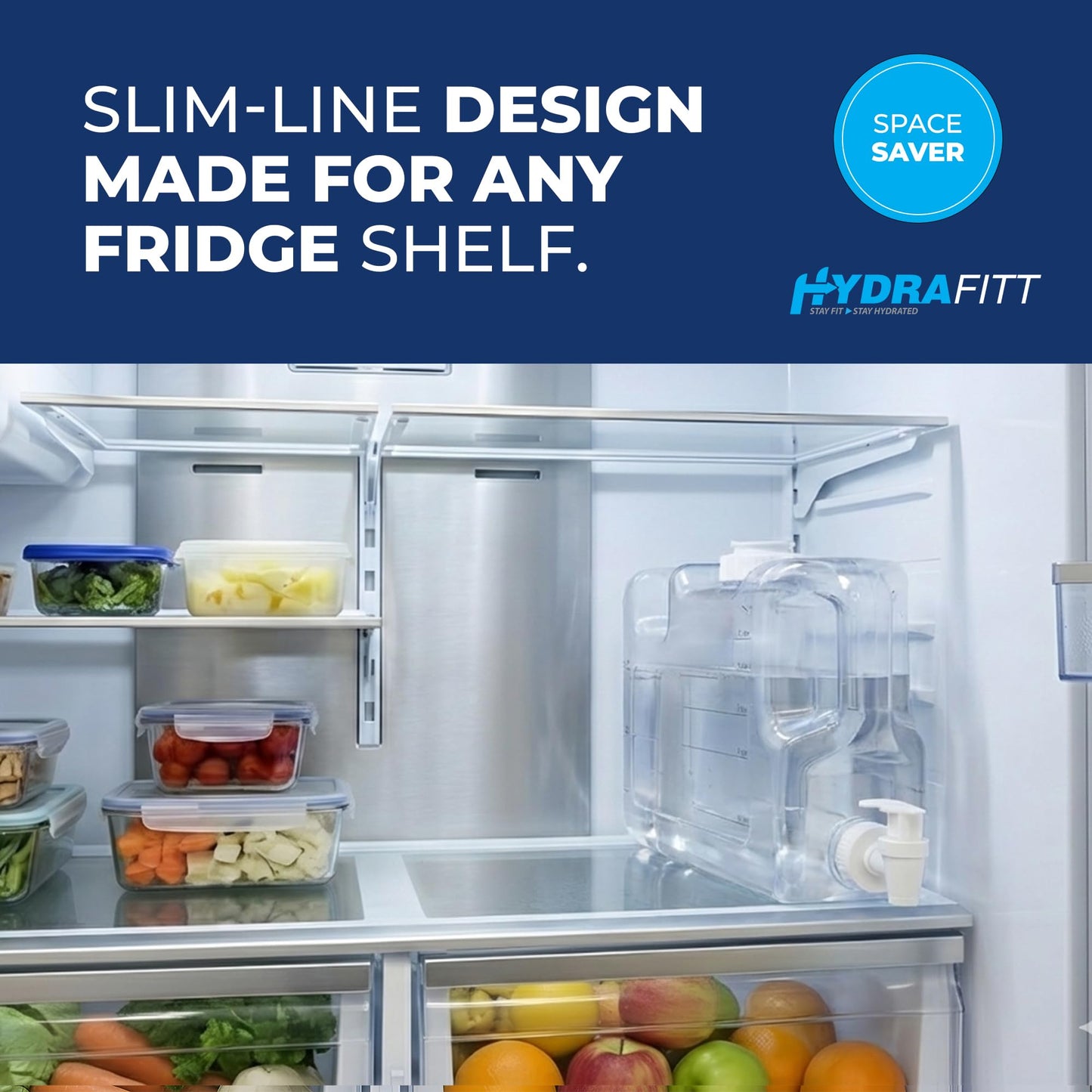 HydraFitt Refrigerator Water Dispenser 1.1 Gallon – Leak-Proof Slim Fridge Water Container with Spigot – BPA-Free Refillable Water Jug (Clear)