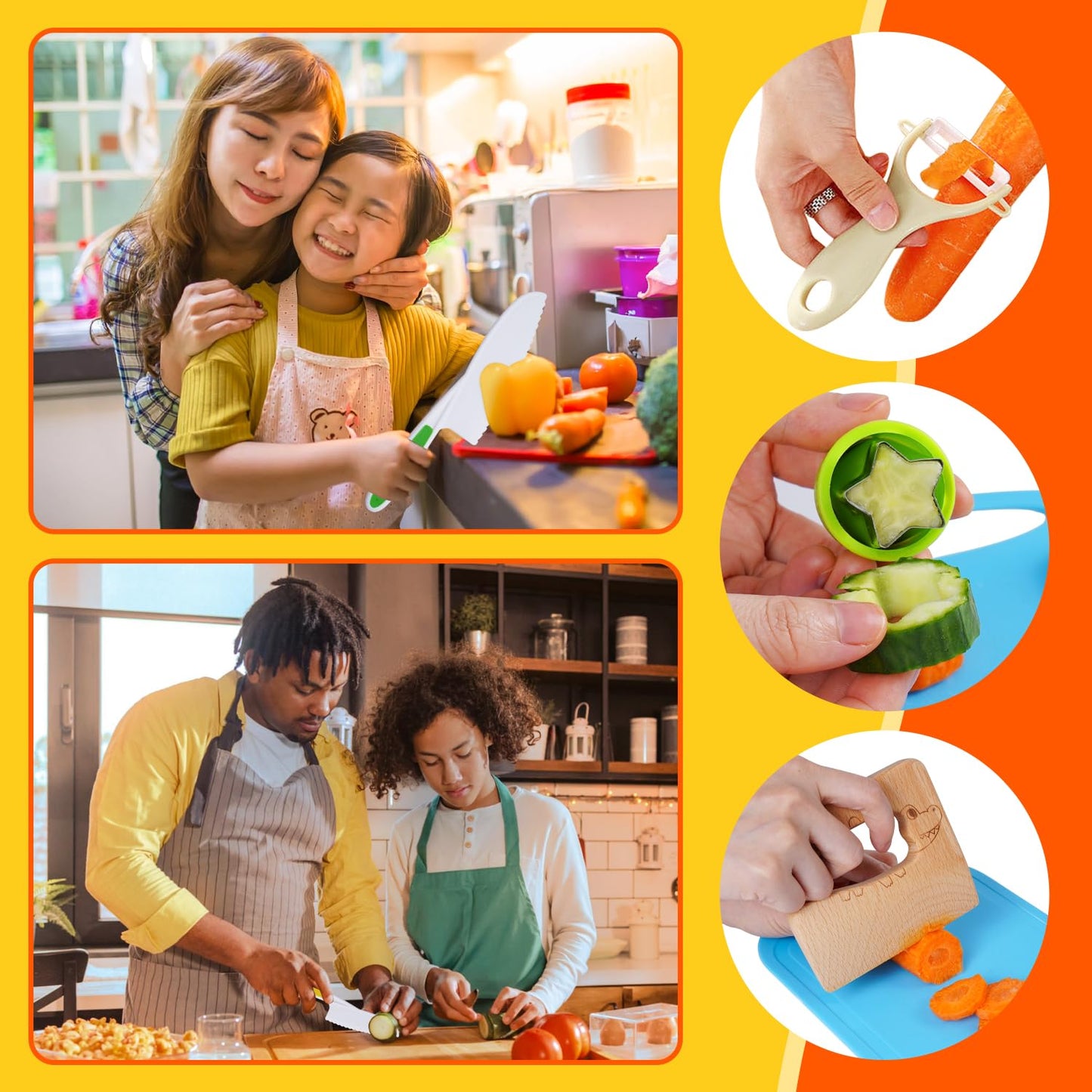 Doiaz Kidz Safe Knife Set for Toddlerz Real Cooking - Toddlerz Knives Sets Kitchen Tools with Gloves Cutting Board Fruit Vegetable Crinkle Cutters