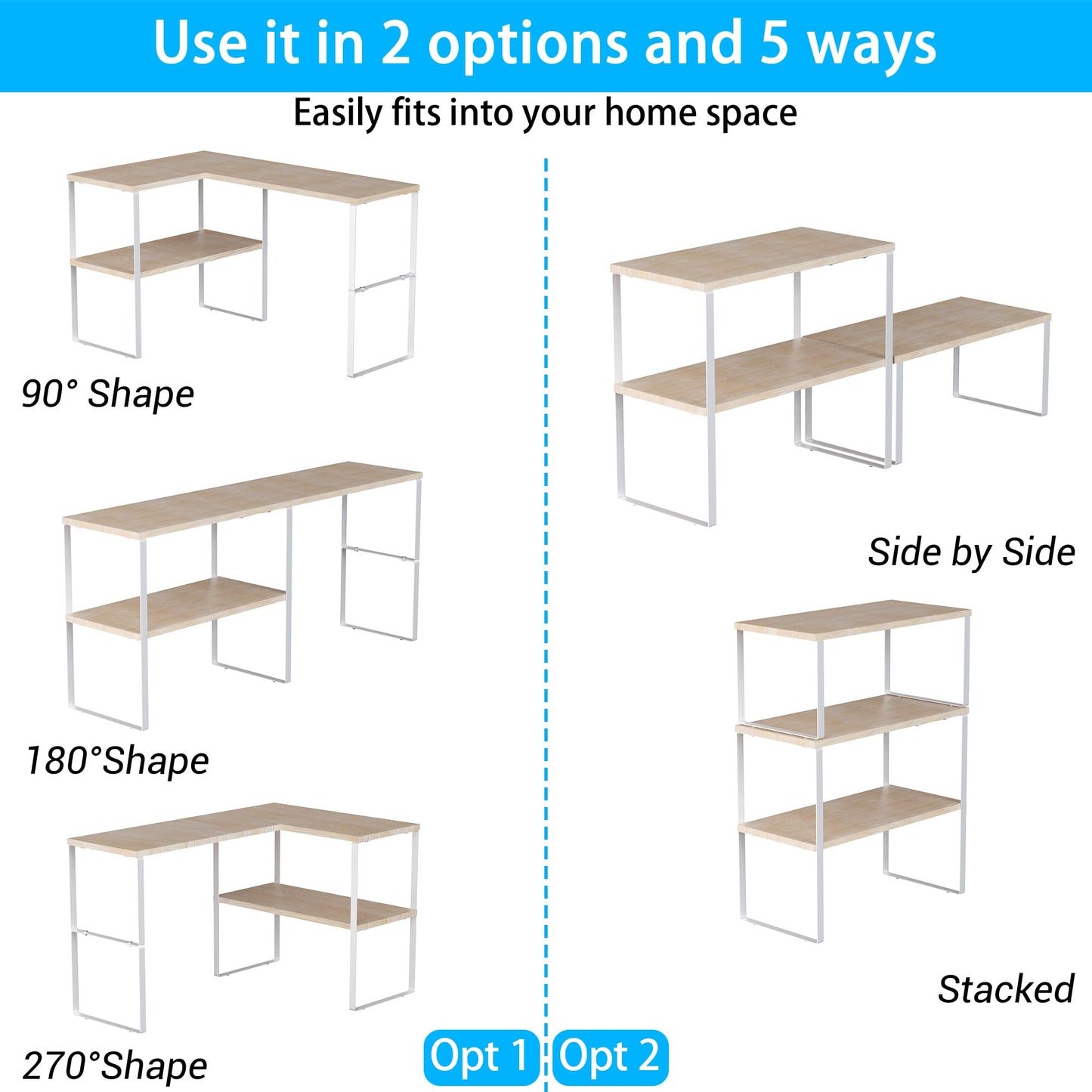 Golener Countertop Organizer Corner Shelf, 2 Tier Adjustable Stackable Corner Shelves for Kitchen, Bathroom, Spice Rack, Coffee Bar, Over Sink, Dresser Table, Corner Counter Shelf Stand, Natural Beige
