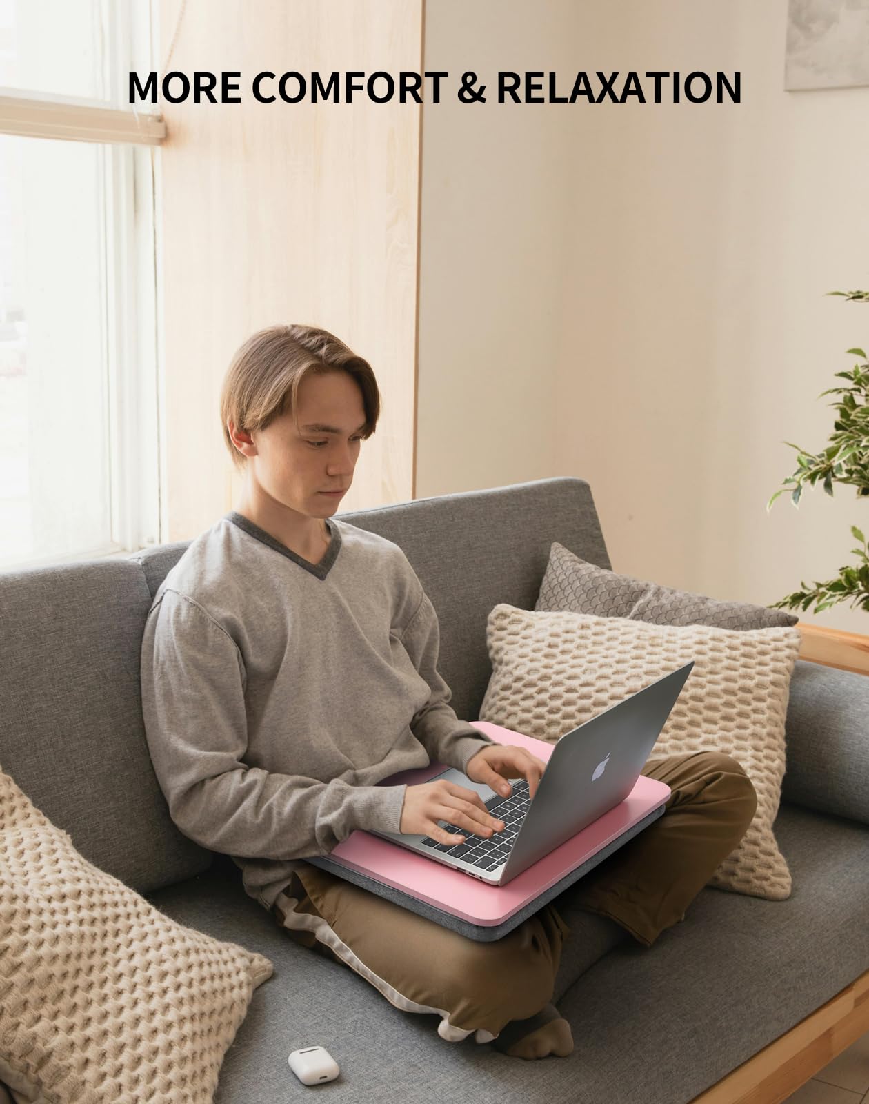 ZEAPTAC Portable Lap Laptop Desk with Pillow Cushion, Fits up to 15.6 inch Laptop, Lap Stand for Bed & Couch & Carpet, Book Tablet/Drawing Board/Computer Laptop Stand - Pink