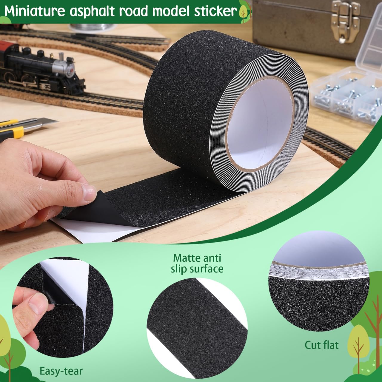 BESPORTBLE 1 Roll of Mini Road Model, Realistic Street Adornment for Micro Landscape Craft Decor, Black Asphalt Sticker, 10m Long
