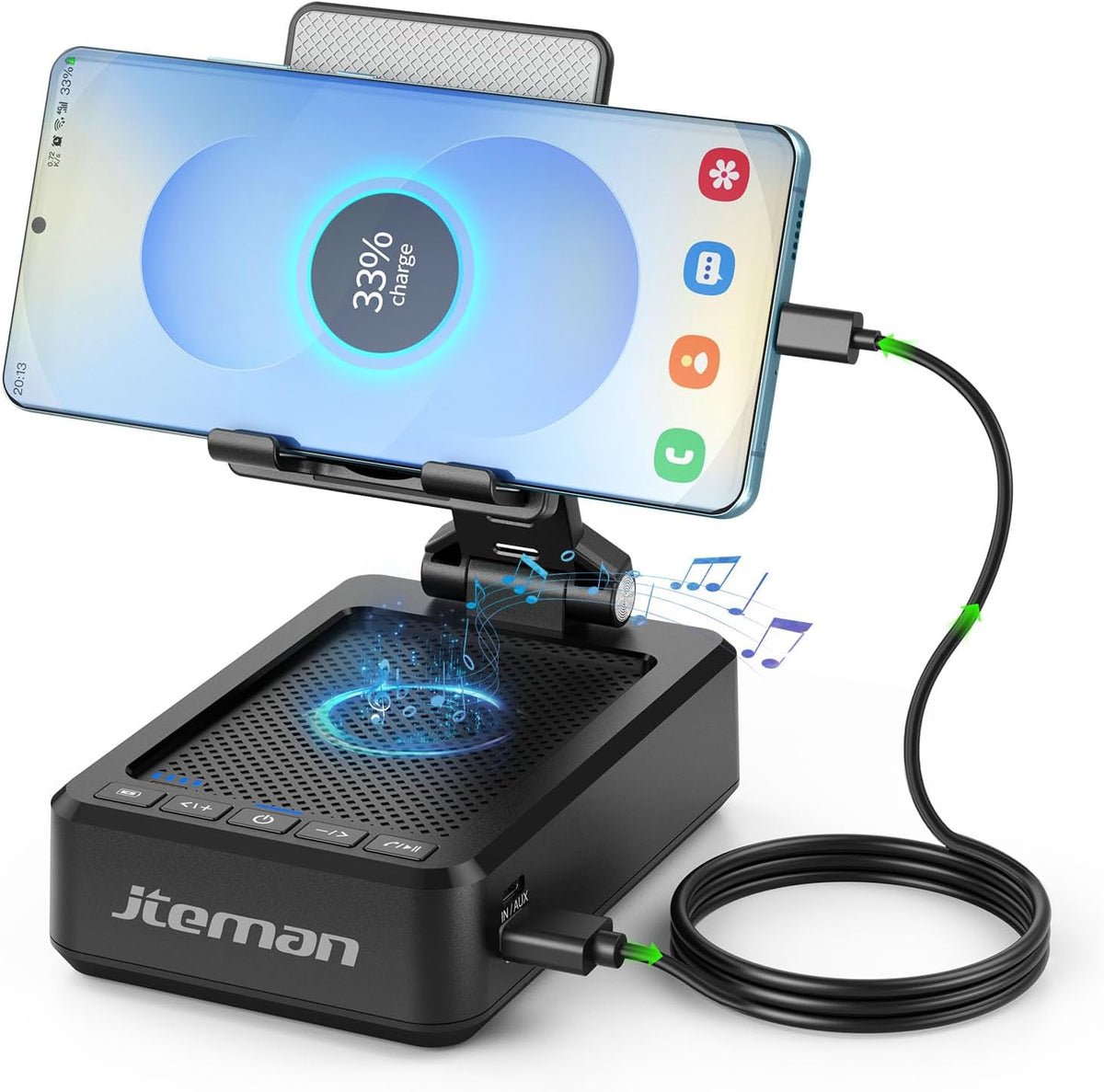 JTEMAN Cell Phone Stand with Bluetooth Speaker and Charging Function,Bluetooth Audio Power Bank Bracket,Birthday Gifts for Men Women,Kitchen Gadgets for Most Phones and Tablets-Black