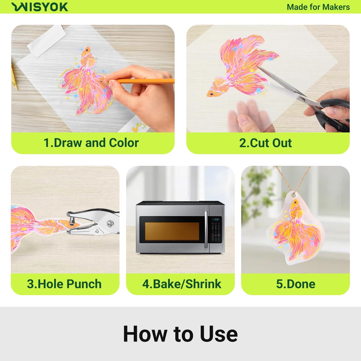 WISYOK 50Pcs Shrinky Film, Shrinky Plastic Sheets for DIY, Keychains, Crafts Ornament and Gifts, 8.2X5.8inch