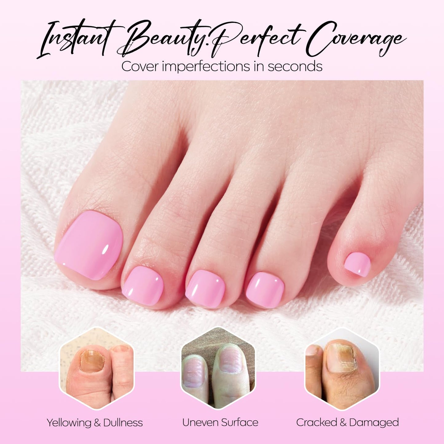 Modelones Press on Toenails Short, Lilac Pink Toe Press on Nails Square, Reusable Nail Kit with Nail Glue Adhesive Tabs Mini Nail File, Toe Nails 36Pcs 18Sizes, Spring Summer Women Girl Gift