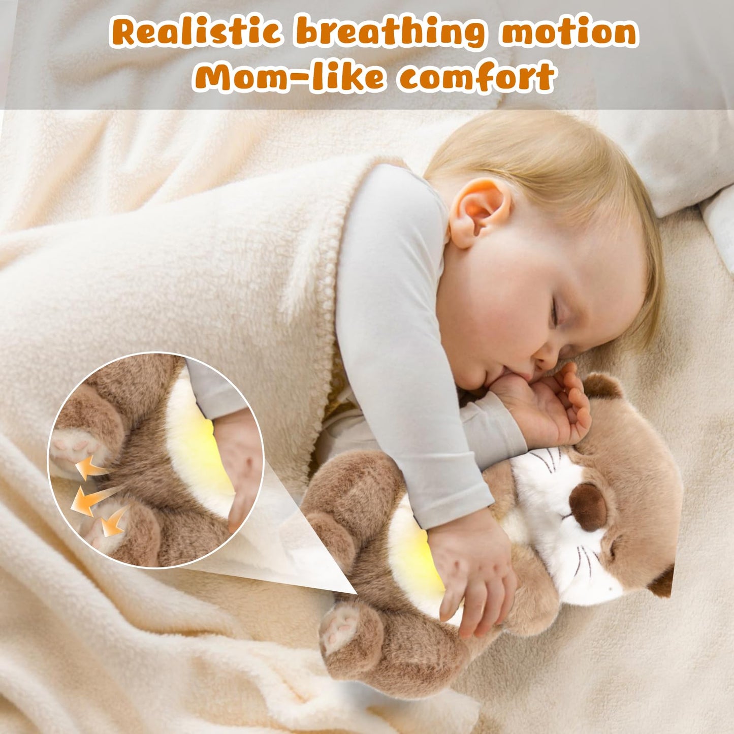 FATIRO Breathing Stuffed Animal Otter Plush, Breathing Otter Plush with Soft Light & Music, Interactive Otter Toy with Volume Control Cute Breathing Plush for Adults and Kids