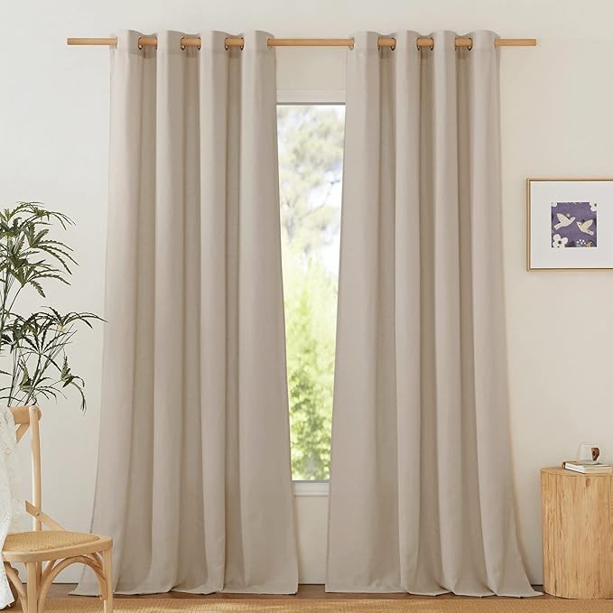 NICETOWN Rustic Linen 144 inch Long Curtains for Living Room, Grommet Privacy Added Thick Linen Weave with Light Filter Window Curtains & Drapes for Bedroom, Taupe, W55 x L144, 2 Panels