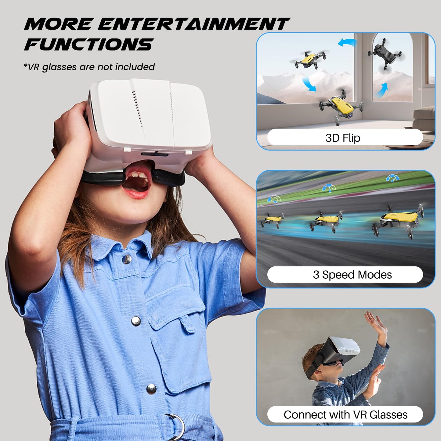 SIMREX X300C Mini Drone with Camera 720P HD FPV, RC Quadcopter Foldable Drone With Altitude Hold, 3D Flip, Headless Mode, Gravity Control and 2 Batteries, Gifts for Kids, Adults, Beginner, Yellow