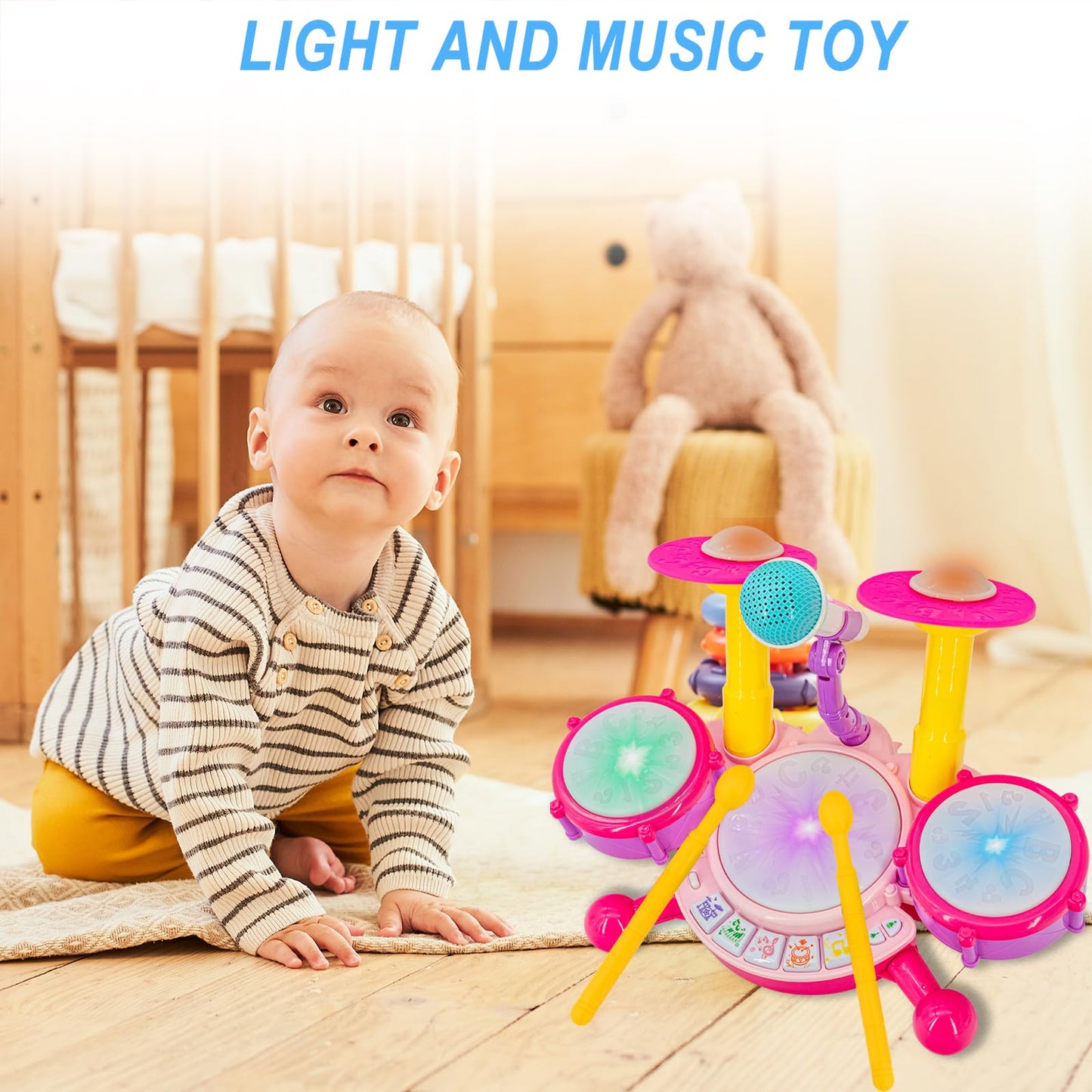 Pink Drum Set for Girls – Toddler Musical Instrument Kit