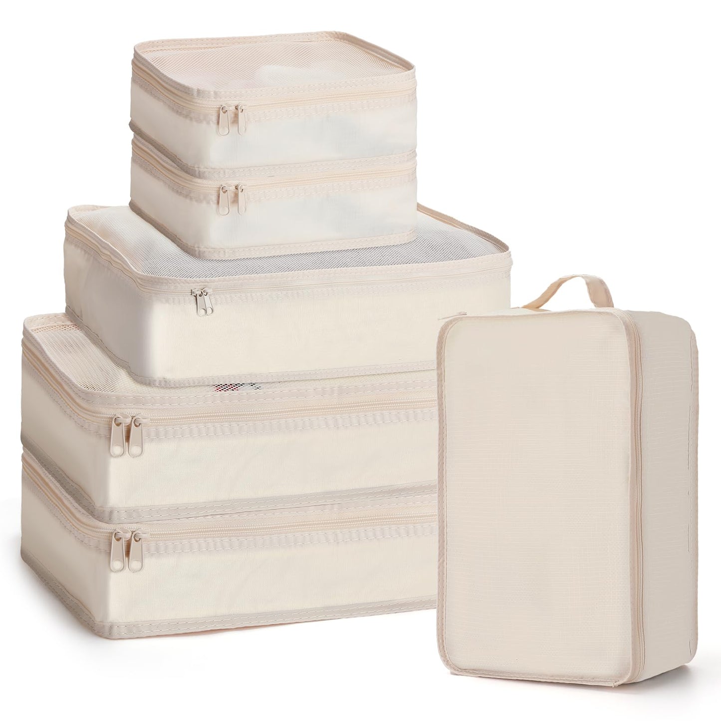 Reginary 1 Pack 6 Set Travel Packing Cubes Luggage Organizer Set Lightweight Suitcase with Shoe Bag for Clothes Toiletries (Beige)