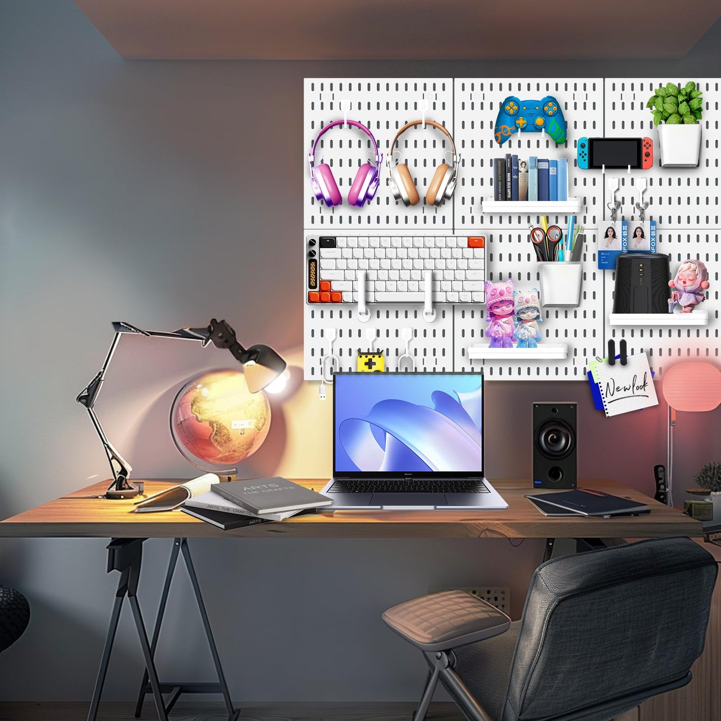 LANSI Peg Board, Pegboard Kit Wall Organizer Panels, White Pegboard Wall Organizer with Bins Hooks Shelves for Home, Craft Room, Garage Tool Storage, Kitchen, Workshop, Tool Organization