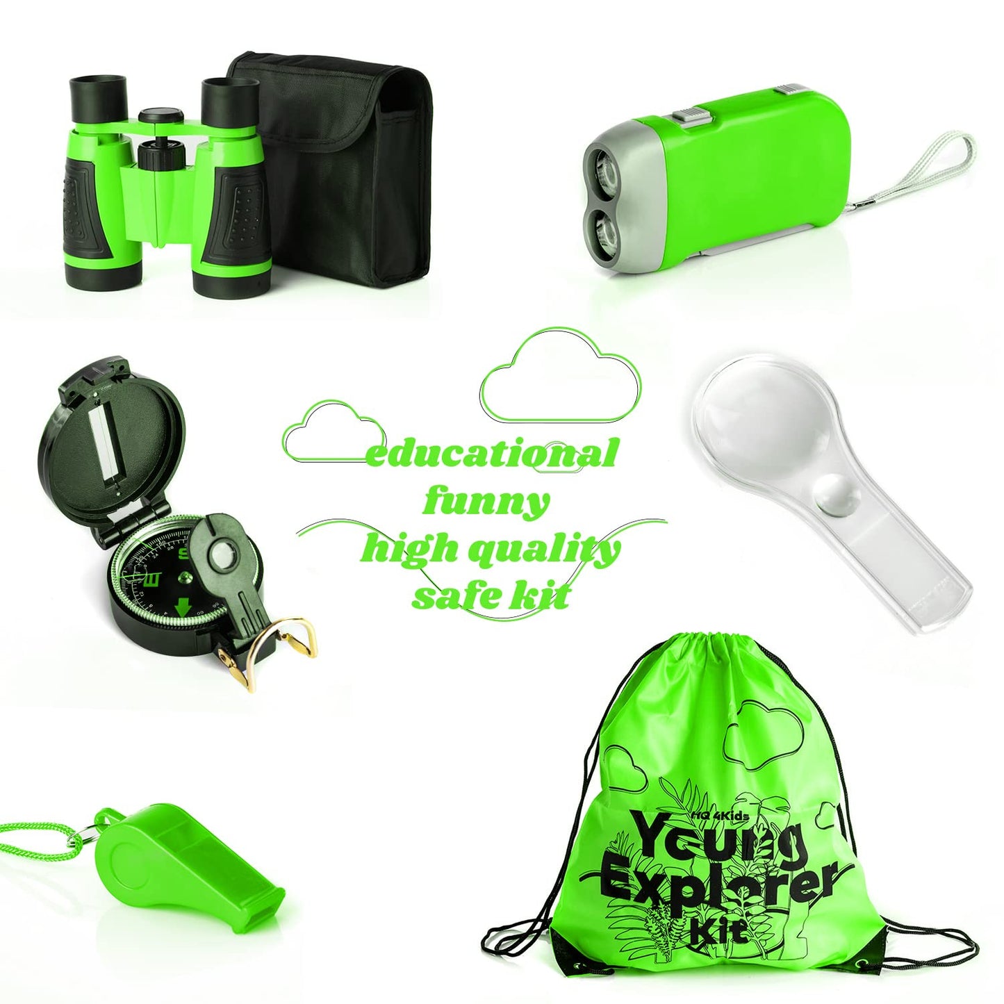 HQ 4KIDS BY: WE 4U - Outdoor Adventure Kit for Kids: Binoculars, Compass, Magnifying Glass & Flashlight. 3-12 Year Old Boys & Girls