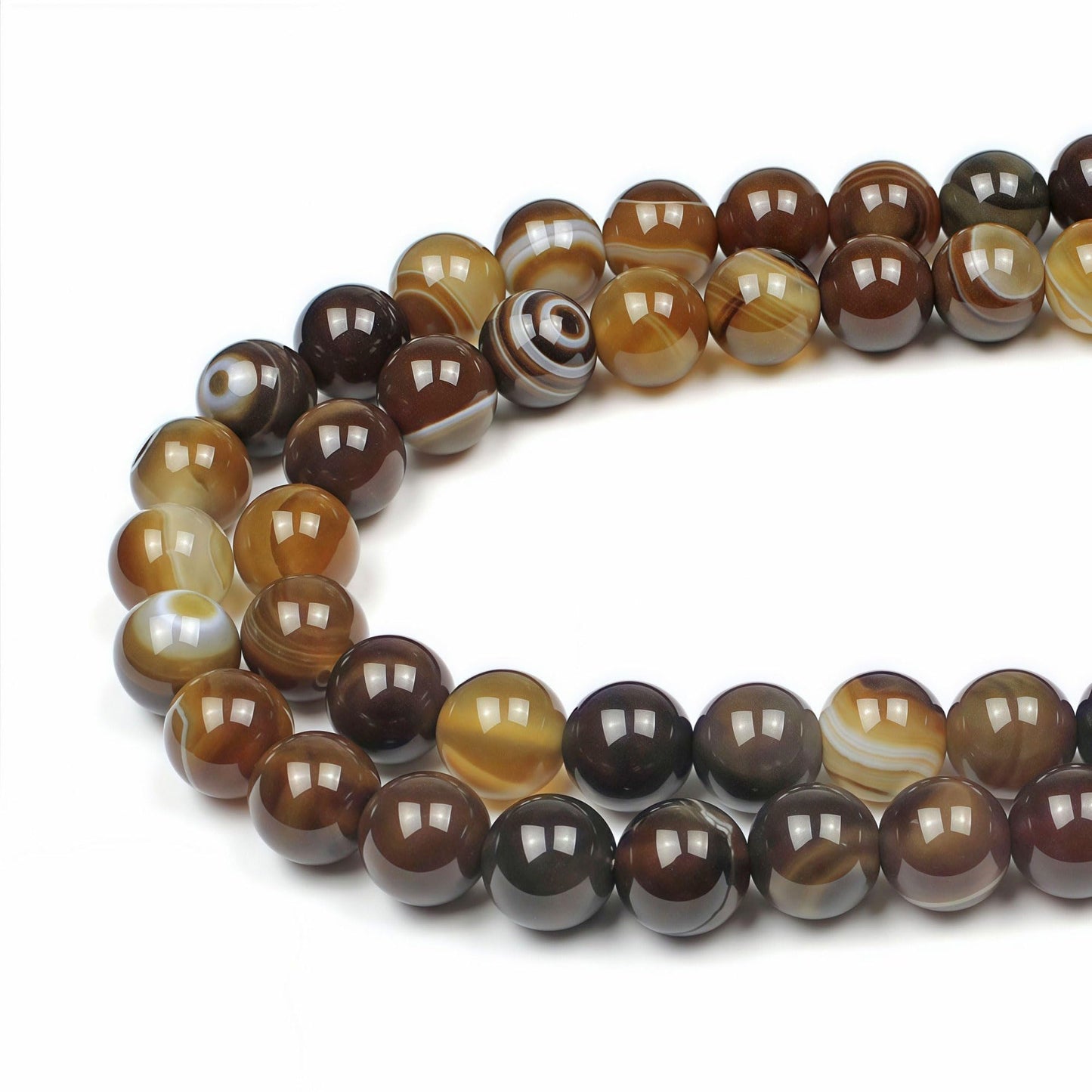 MJDCB Natural Stone Beads Coffee Stripe Agate Round Loose Beads for Jewelry Making DIY Bracelet Necklace (8mm)