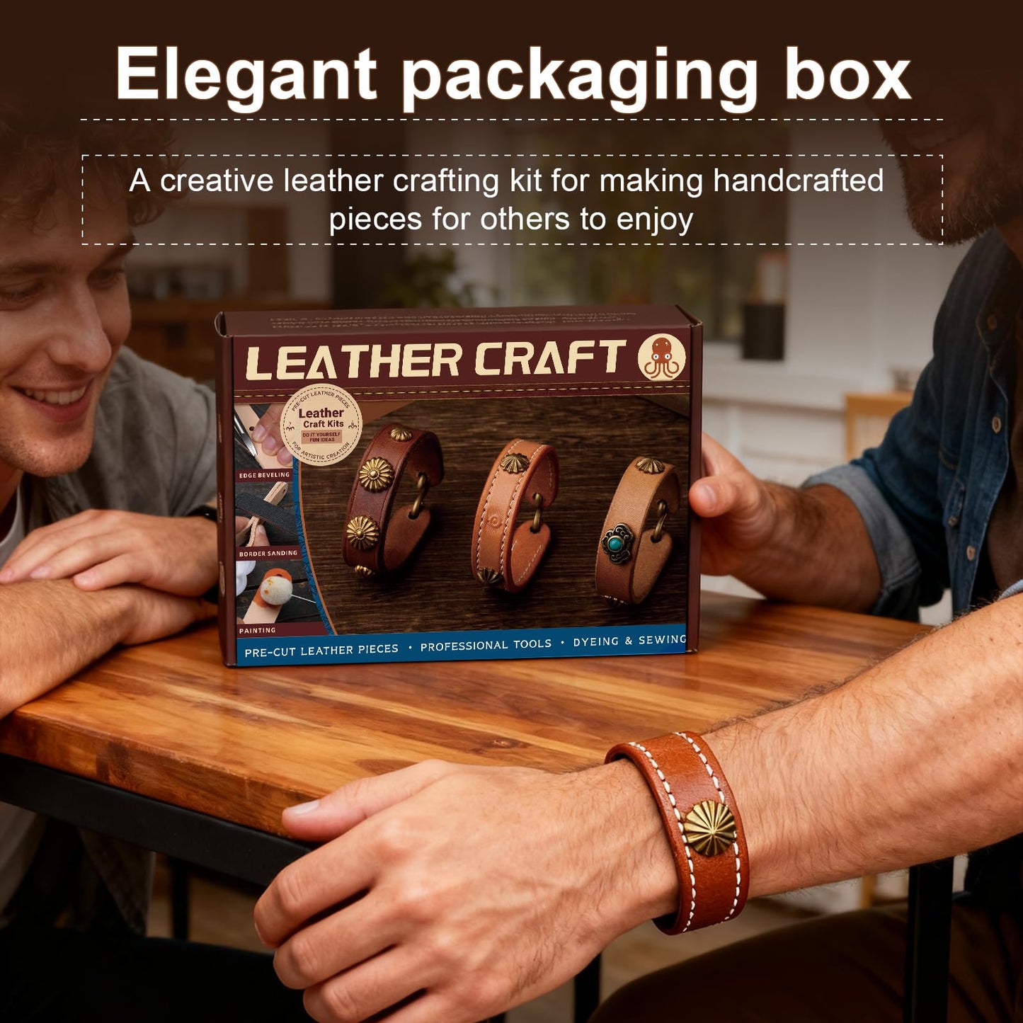 CBHGFEA Leather Crafting Kit, Leather Working Kit, Craft Kits for Adults, Leather Crafting Tools with a Wristband Making Video Tutorial for DIY Beginners