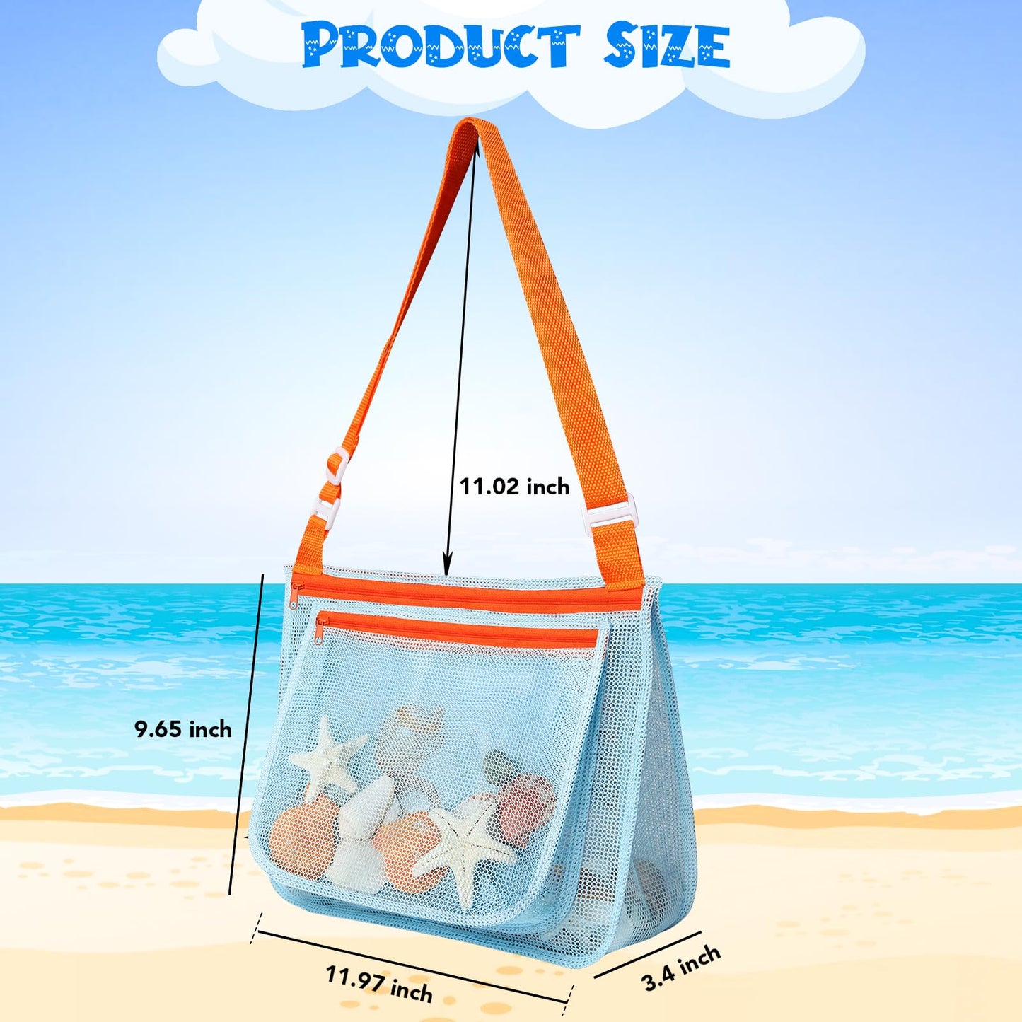 LIDAGO 5 Pcs Sand Toys Beach Set Include 1 Metal Shovel,1 Metal Rake,1 Foldable Beach Bucket & 1 Sand Sifter with 1 Mesh Beach Bag for Shells Collecting