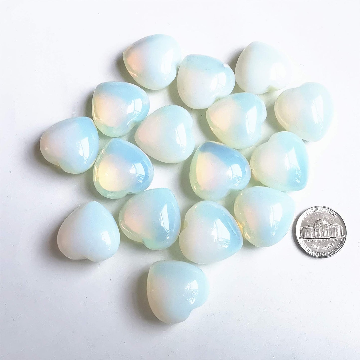 Bacatgem 3 Pcs Synthetic Opalite Pocket Palm Thumb Healing Crystal Heart Love Worry Stones,1 inches Reiki Balancing Crystal and Healing Stones