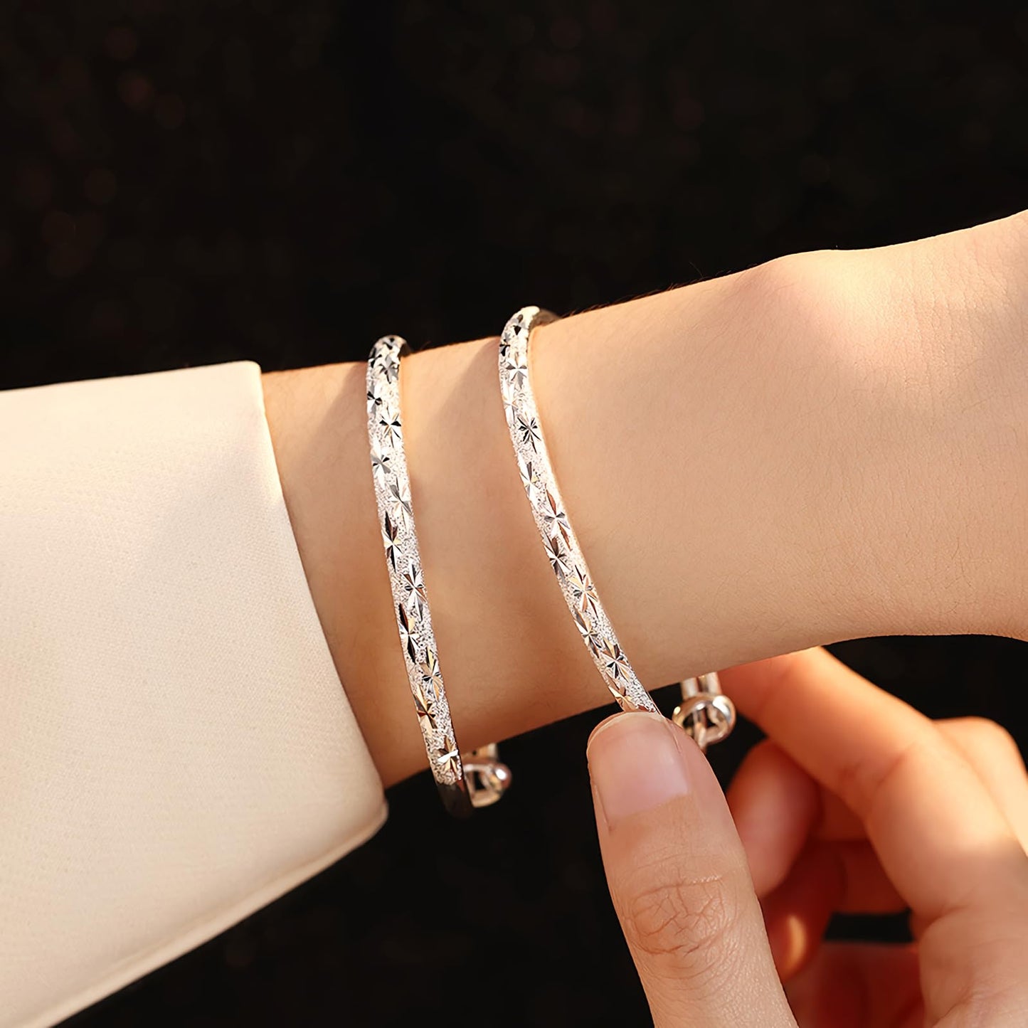 Handmade 925 Sterling Bangle Bracelet Dainty Silver Shining Stars Cuff Bangles for Women Adjustable Bangle Bracelet lucky Jewelry Birthday & Christmas Gifts