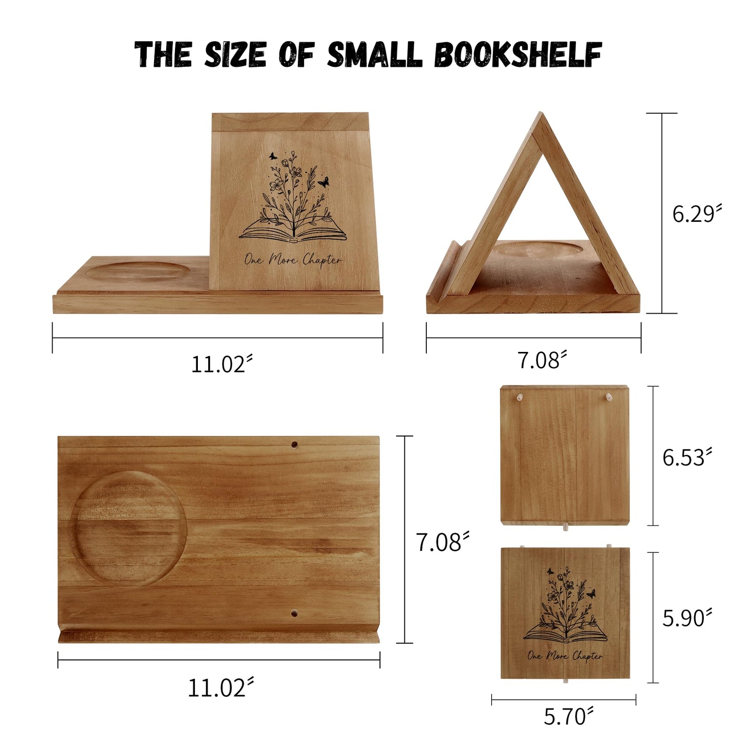 LITIVY Wooden Triangle Bookmark, Small Bookshelf with Drink Holder, Wood Book Reading Rest with Slotted, Book Corner Display Triangle Book Holder (Brown)