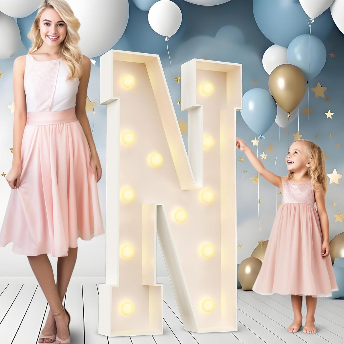 Ledido 4FT Marquee Light Up Letters Large Light Up Letters for Party Decoration, Marquee Letter for Birthday Graduation Baby Shower Wedding, Pre-cut Foam Board Assembly Required Letter N