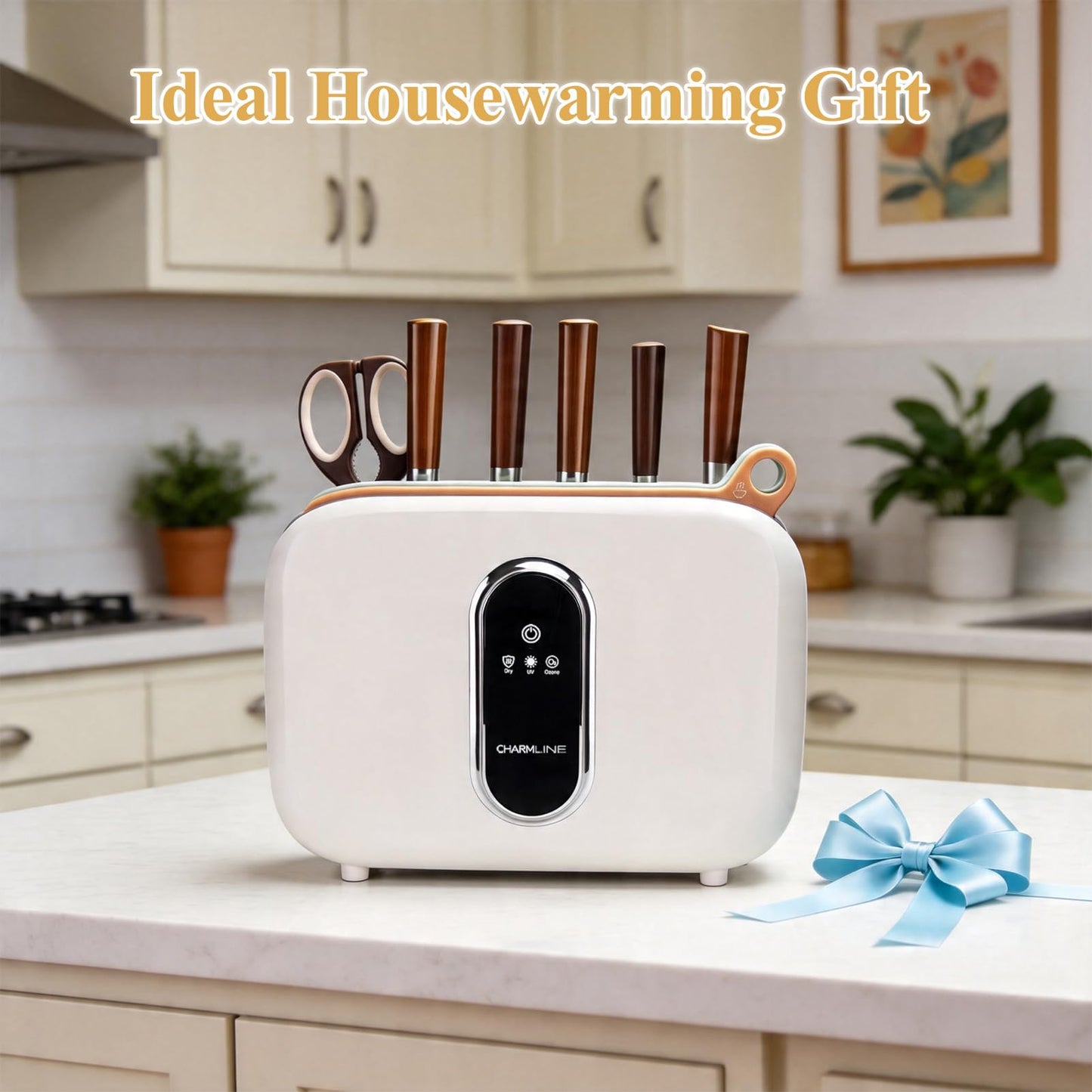 Charmline Smart Cutting Board and Knife Set with Holder, Self-Cleaning & Drying, Space-Saving Kitchen Organizer, Practical Gift for Mom, Housewarming, Birthday & Christmas