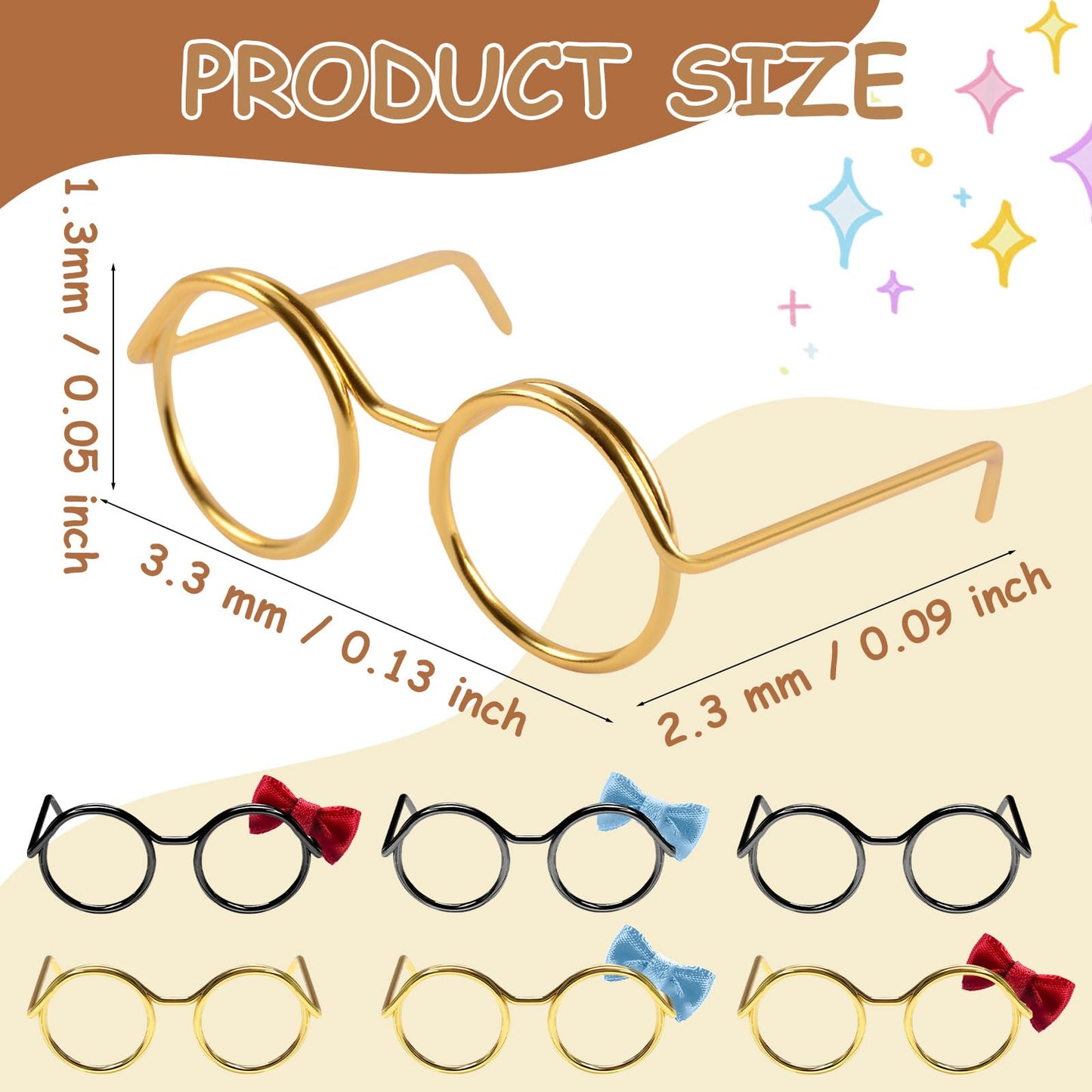 WANIGIF 10 Pcs,Doll Glasses,Mini Metal Wire Rim, Tiny Mini Glasses For Dolls, Plush Dolls Accessories,For Doll Costume,Dolls Dress Up(5 Black + 5 Gold)