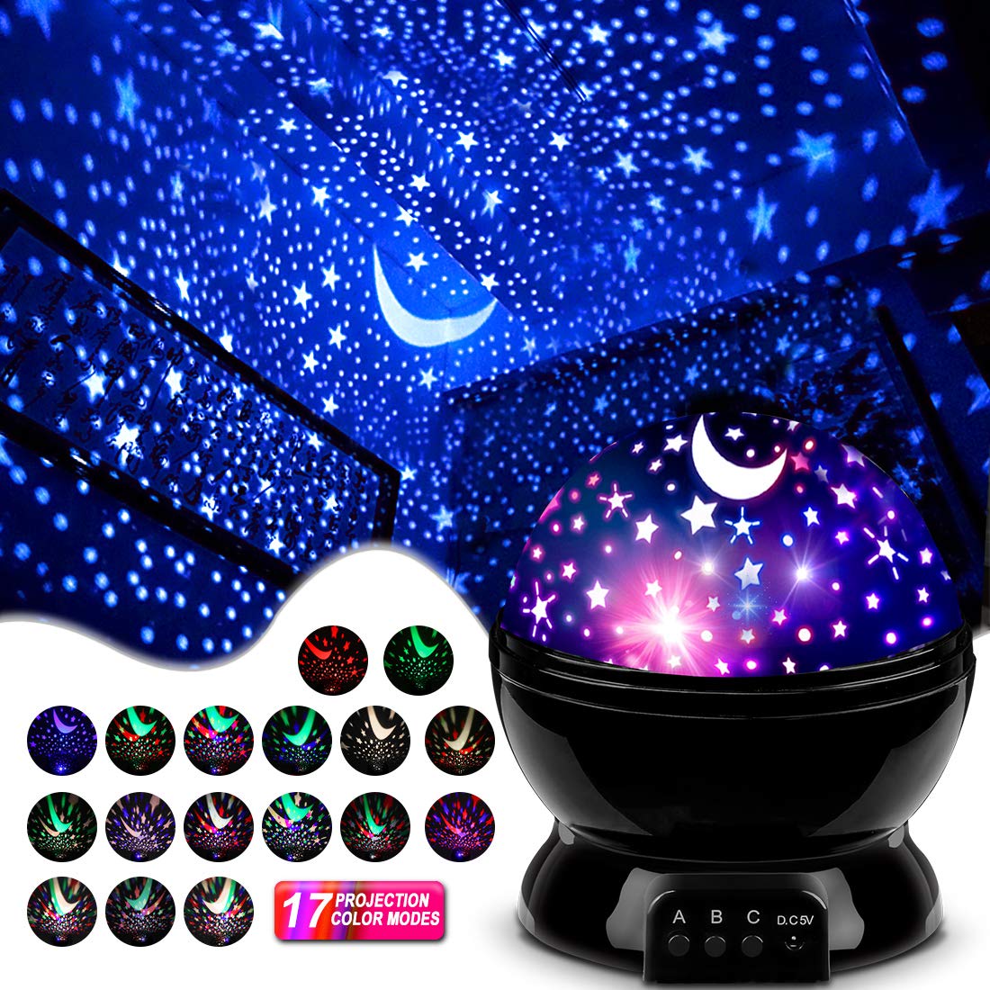Star Projector Night Light for Kids, 360° Rotating Star Lights for Bedroom, Kid Night Light Projector, Ceiling Light Projector for Kids Room, Birthday Gift for 3 4 5 6 7 8 Year Old Girls Boys