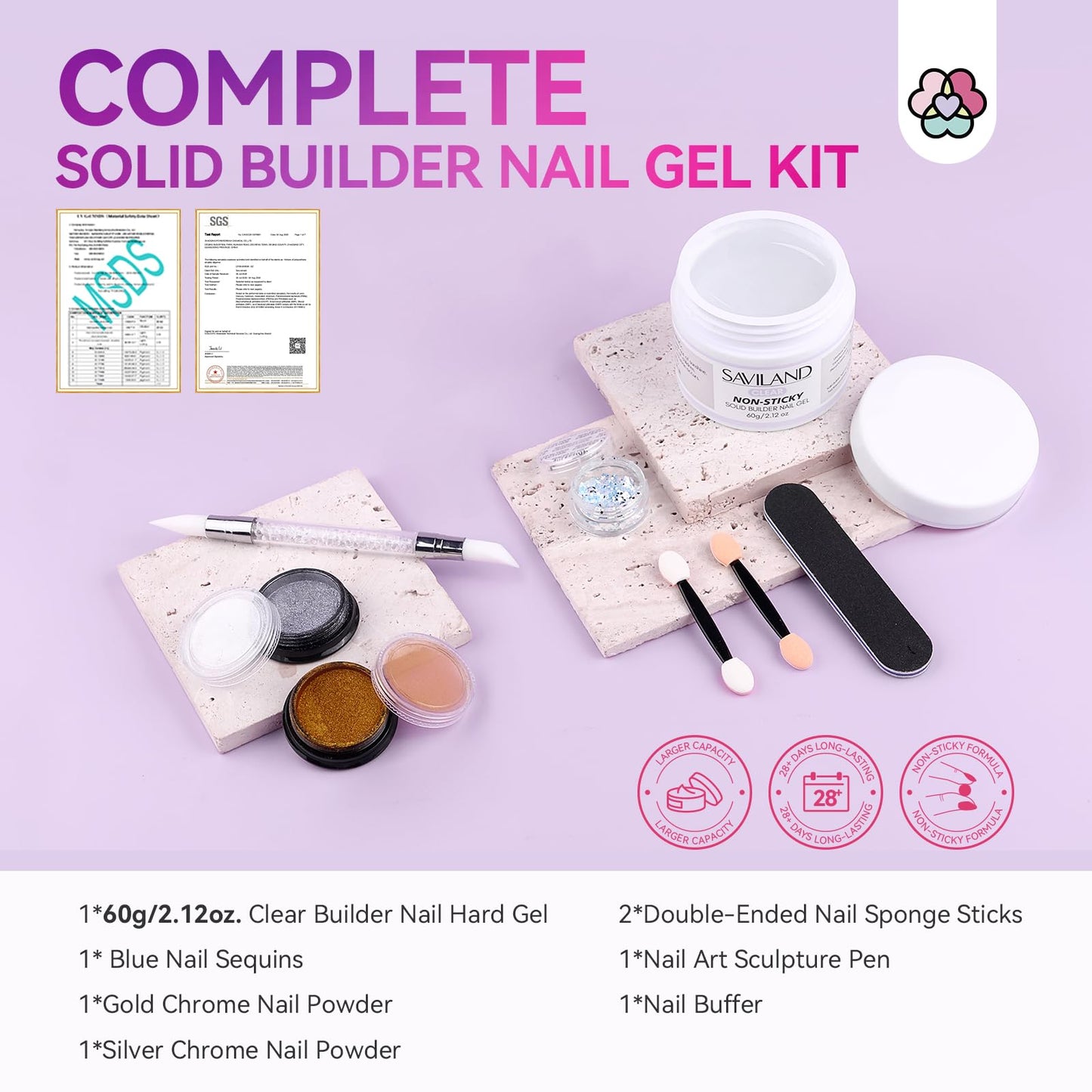 SAVILAND Solid Builder Nail Gel - 60g Large Capacity 3D Nail Gels Sculpting Gel SAVILAND 3 Set Essentials Nail Stand for Press Ons :Powerful Magnetic Nail Holder for Painting Nails Stand Fake Nail Sta