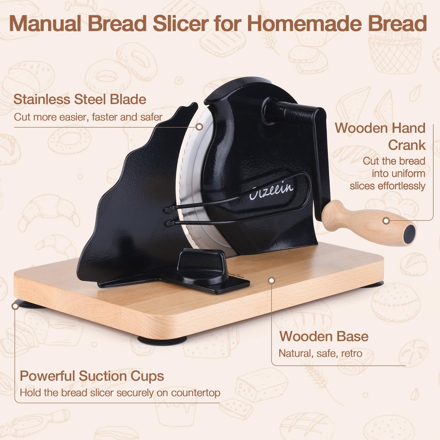 Manual Bread Slicer for Homemade Sourdough Bread, Hand Crank Bread Slicer with Scale Line,Metal Guide & Adjustable Thickness Bread Loaf Slicer,Sharp Blade Bread Cutter for Sourdough Bread