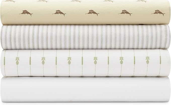 Tommy Bahama - Queen Sheets, Cotton Percale Bedding Set, Crisp & Cool, Stylish Bedding Set (Pineapple Pinstripe Green, Queen)