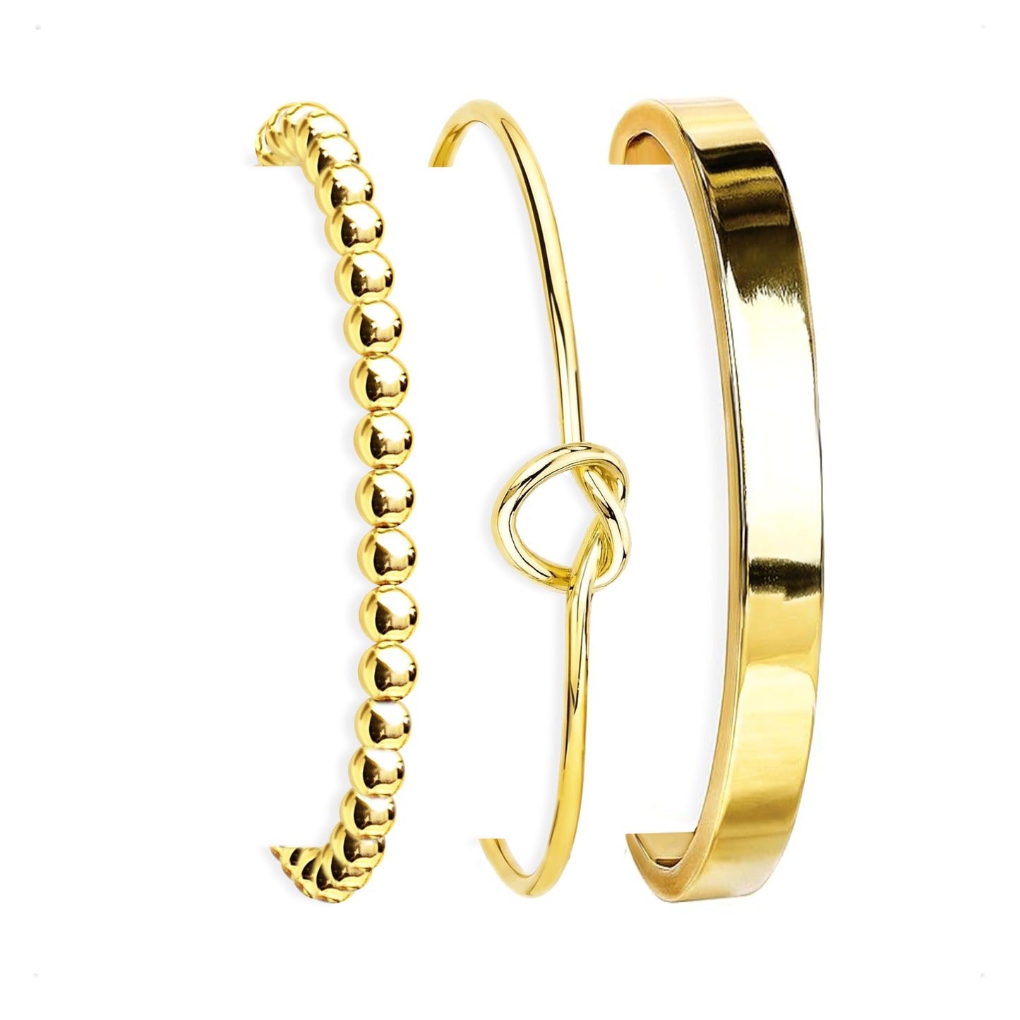 HERIER Gold Bangle Bracelets Stack for Women Trendy 14K Gold Plated Bead Chain Bracelets Set Jewelry for Women Non Tarnish