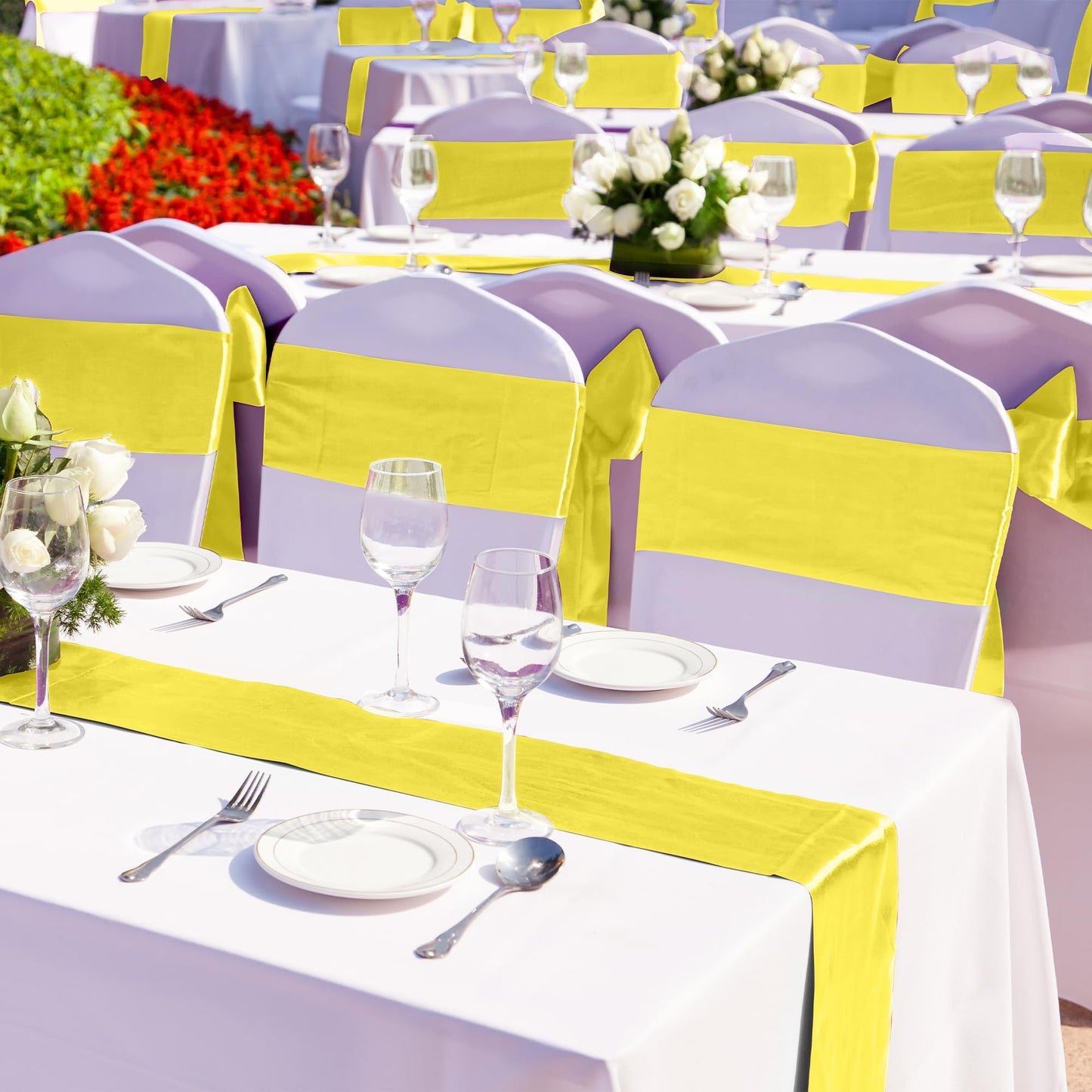 ANECO 4 Pack Satin Table Runner 12 x 108Inch Long Bright Silk and Smooth Fabric Party Table Runner for Wedding Banquet Party Decoration- Yellow