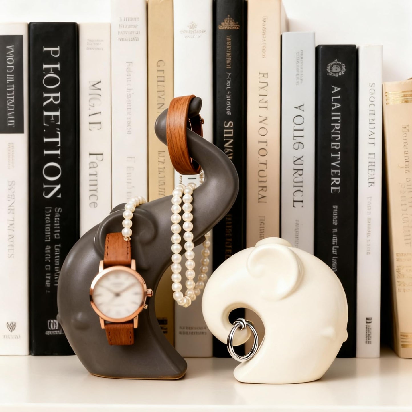 Ammzus Ceramic Elephant Couple Statues, Modern Intertwined Elephant Figurines for Home Decor, Love Symbol Wedding, Nordic Porcelain Decorations for Living Room, Shelf, Tabletop