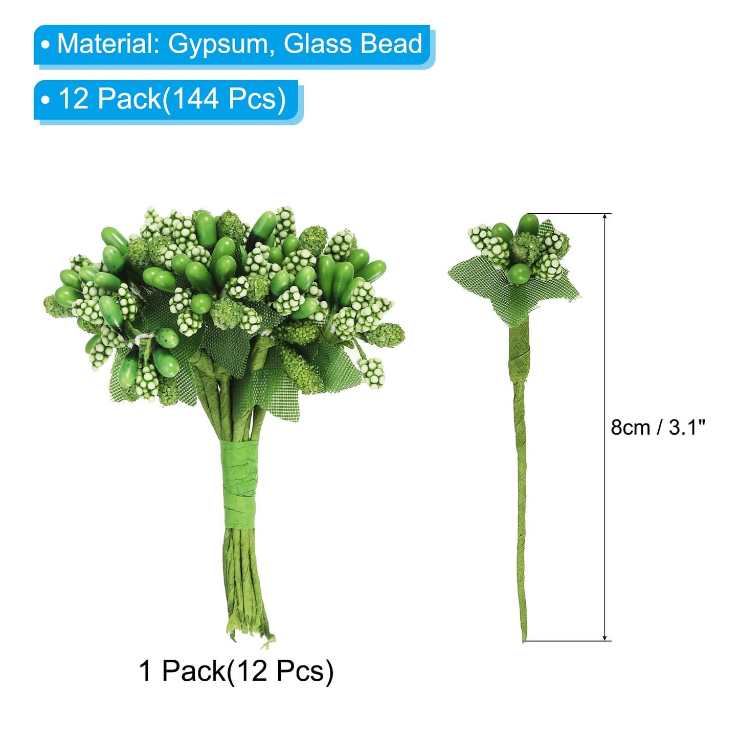 PATIKIL Mini Artificial Pip Berry Picks Bunch, 144Pcs Fruit Flower Stamens for Craft DIY Wreaths Wedding Floral Arrangements Decoration, Army Green
