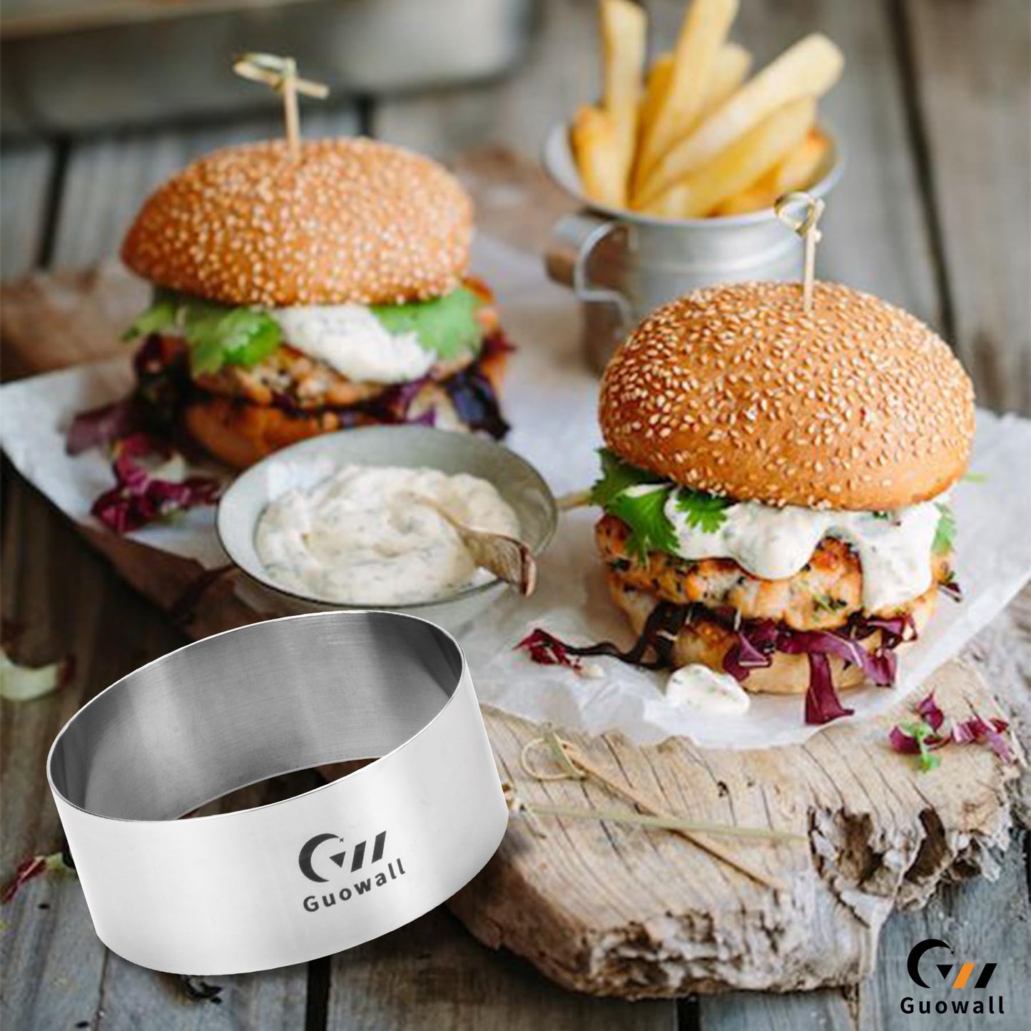 Guowall 6pcs Hamburger Bun Ring Mold, Seamless Thickened 4 inch Nonstick Crumpet Rings Stainless Steel Burger Mould, Cake Rings for Fried Eggs, Pancakes and Cookie for Baking