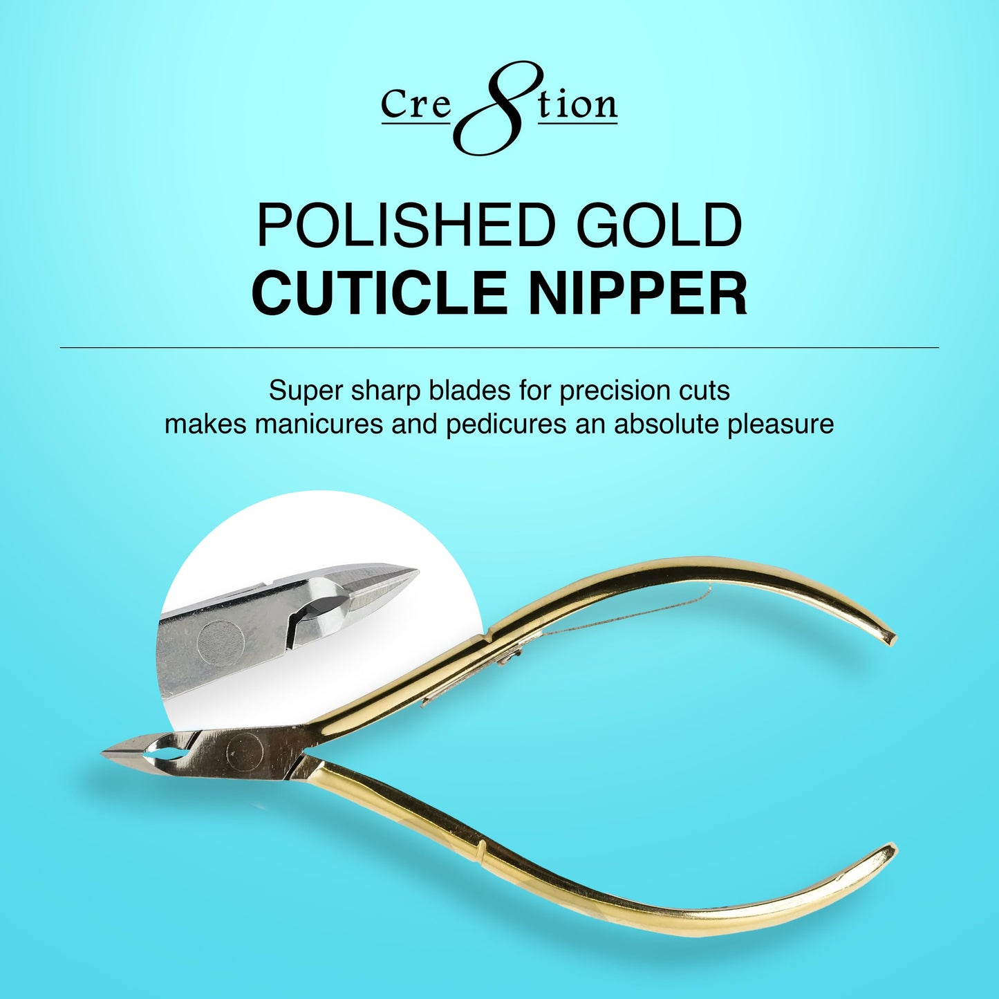 Cre8tion Hard Steel Cuticle Clippers, 7 mm Full‑Jaw Precision Cuticle Trimmer with Super‑Sharp Blades & Ergonomic Grip (C555) (Gold)