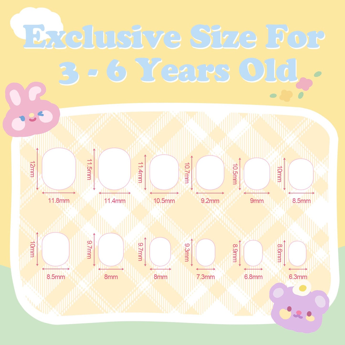 Press on Nails for Kids 3-6,With Cute DIY Stickers,4 Pack 48Pcs Little Girls Sparkling Princess Nails,Cute Pattern Rainbow Series