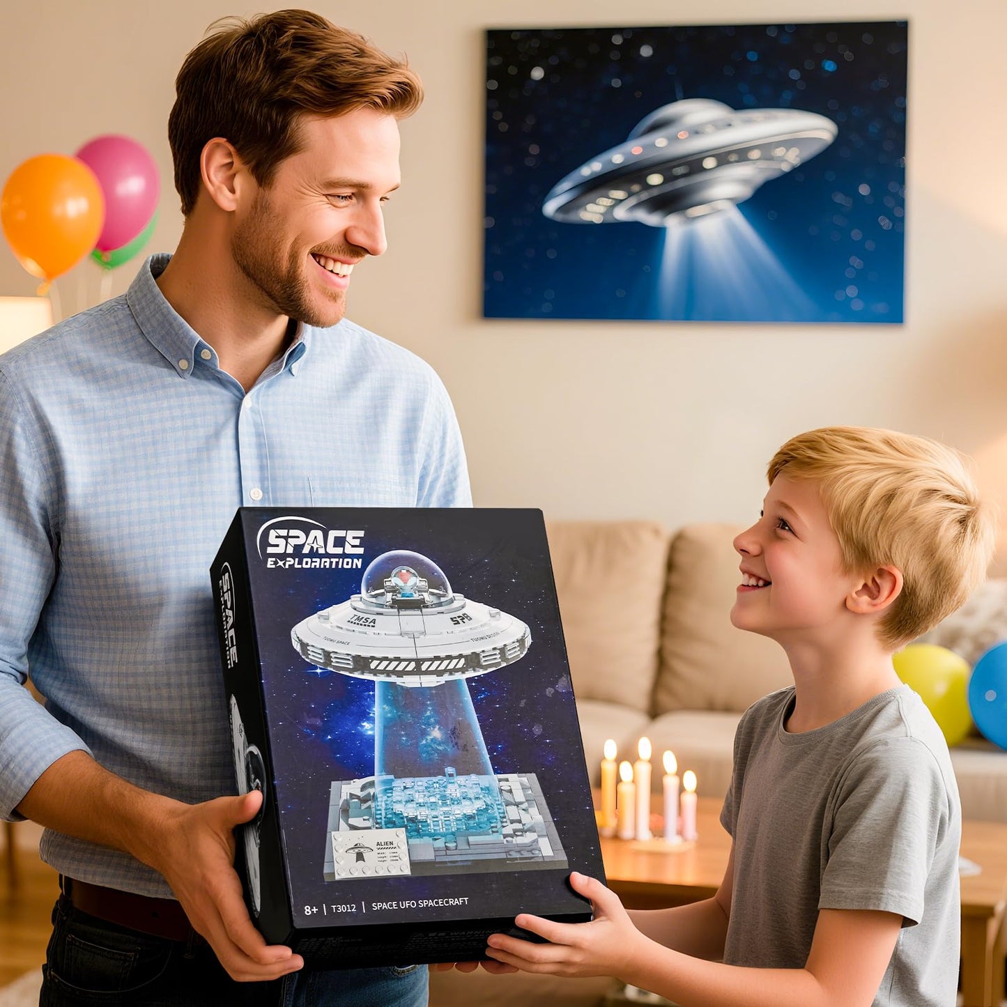 BNG UFO Space Building Blocks, UFO Toy Building Sets, Galaxy Star Spaceship Building Kit, Home Office Decor, Creative Gift for Girls and Boys 8-14