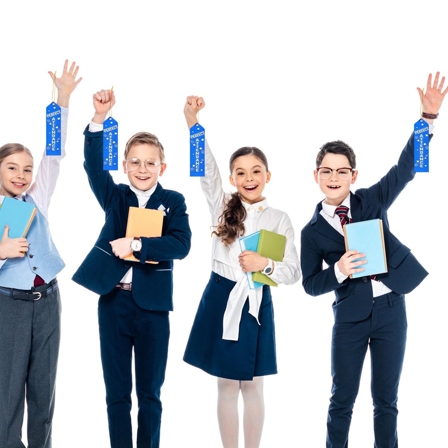 Wavwavw 100 Pcs Perfect Attendance Ribbons Bulk 8" x 2" Prizes Ribbons with Event Card and String Award Prize Gift for Tournaments Competitions Party Classroom Home Study Supplies