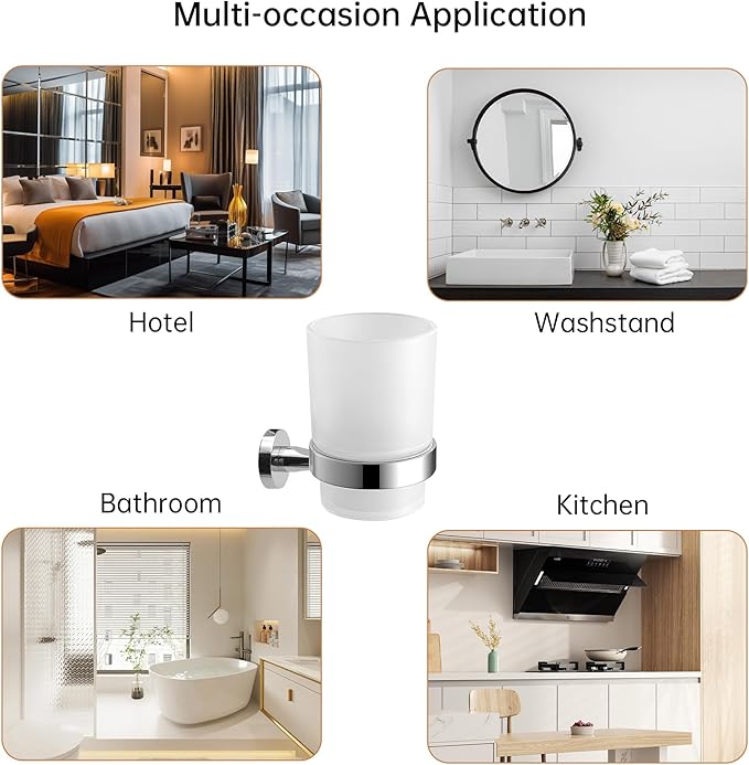 Wall Mount Toothbrush Holder with Frosted Glass Cup, Toothbrushes Toothpaste Razor Storage Organizer (Single)