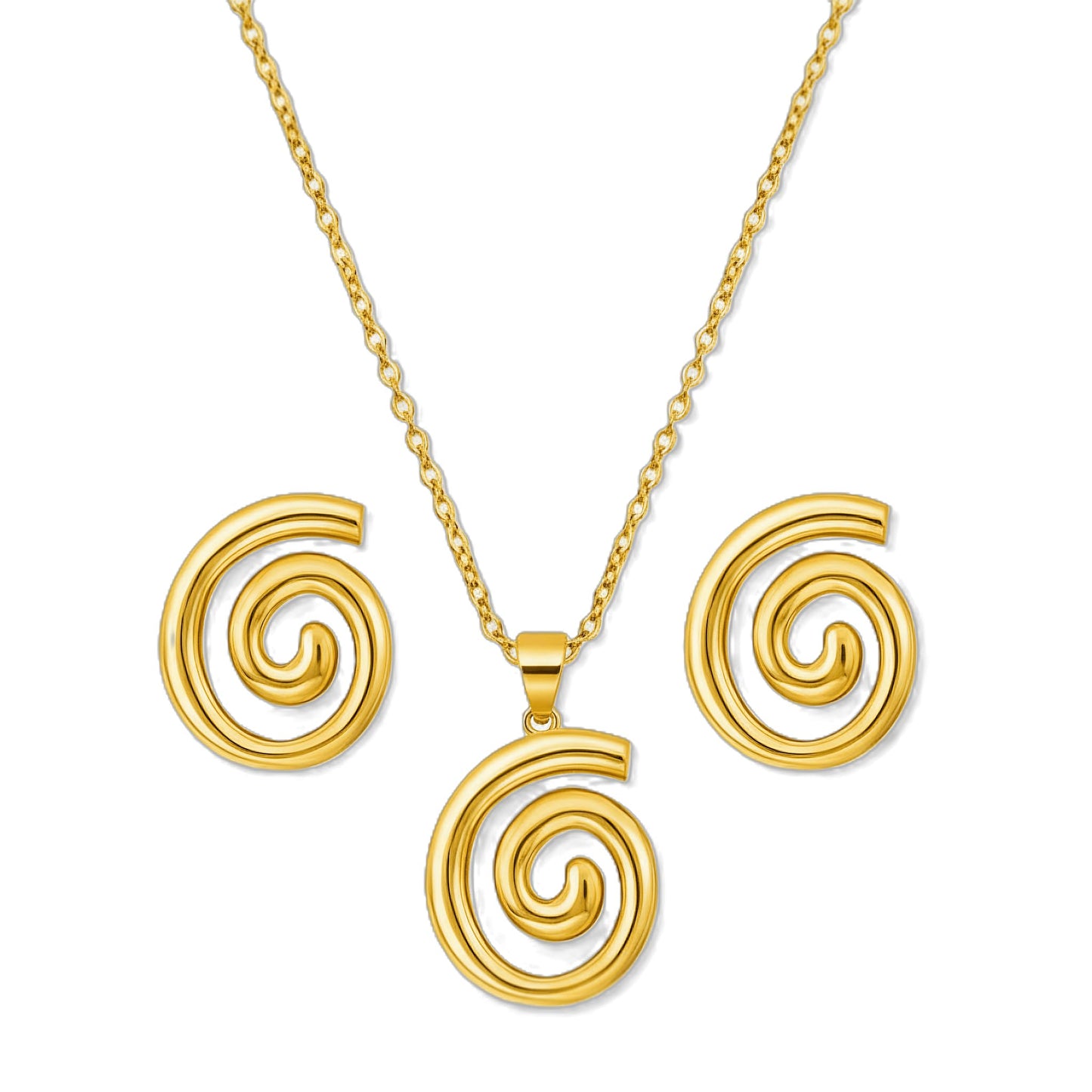 SHINYY Spiral Conch Necklace Earring Set for Women | 18K Gold Plated Boho Summer Beach Pendant Ear Studs | Bohemian Seashell Jewelry for Her (Gold)