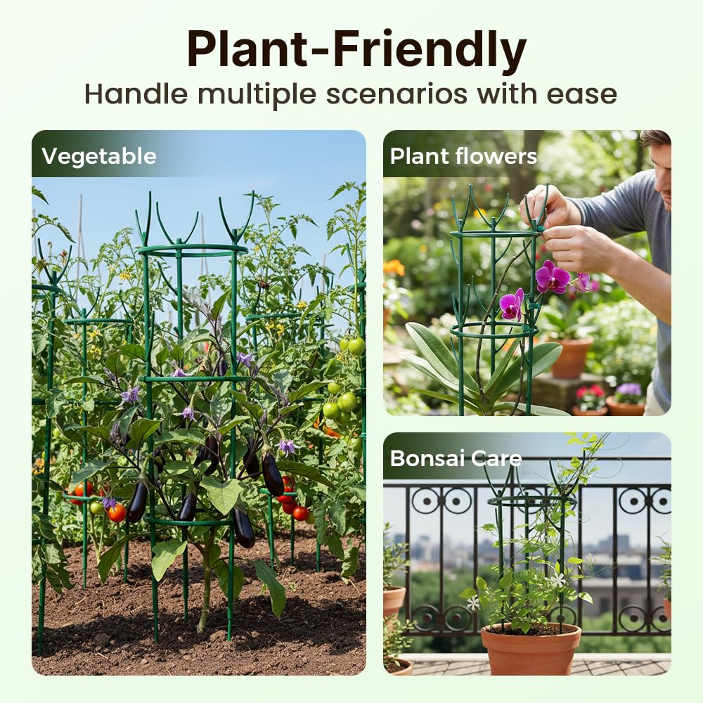 Plant Support Stakes, 6 Pack Plant Stakes for Indoor Plants, Stackable 2 Tier Durable Trellis Garden Poles for Outdoor Gardening, Plant Support Structures for Monstera Climbing Plants (Green-6Pack)