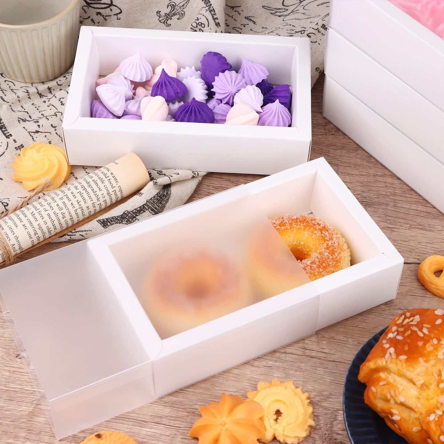 26 PCS Rectangle Drawer Kraft Boxes Small Cardboard Present Packaging Boxes for Party Favor Treats, Candy and Jewelry Crafts, 6.5 x 3.7 x 1.6 inch (Clear,White)
