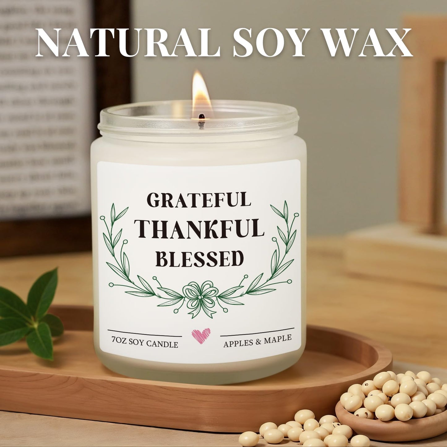 Gifts for Women Men, Grateful Thankful Blessed Candle Gift - Apple Maple Scented, Thanksgiving Housewarming Gifts for Hostess Friend, Christian Gift for Women, Fall Decorations for Home