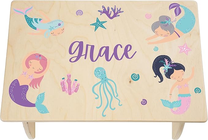 Step Stool for Toddlers- Personalized Wood Kids Step Stool with Name for Kitchen Sink, Bathroom, Potty Training, Toilet, Kitchen Sink- Sturdy and Safe- Made in USA by BloomOwl (Mermaid)
