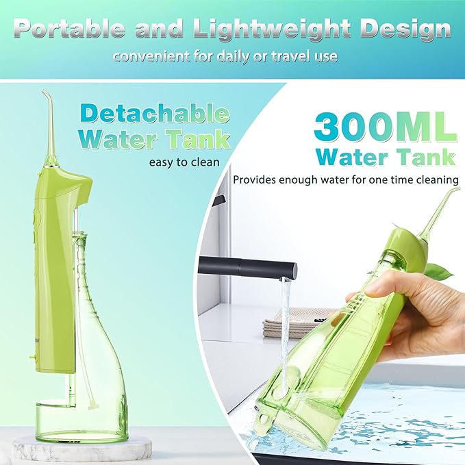 TOVENDOR Electric Water Dental Flosser Teeth Pick, Cordless Flossers Oral Irrigator IPX7 Waterproof 300ML Rechargeable Travel Water Teeth Cleaner with 5 Tips for Home Braces Care Gums Deep Cleaning