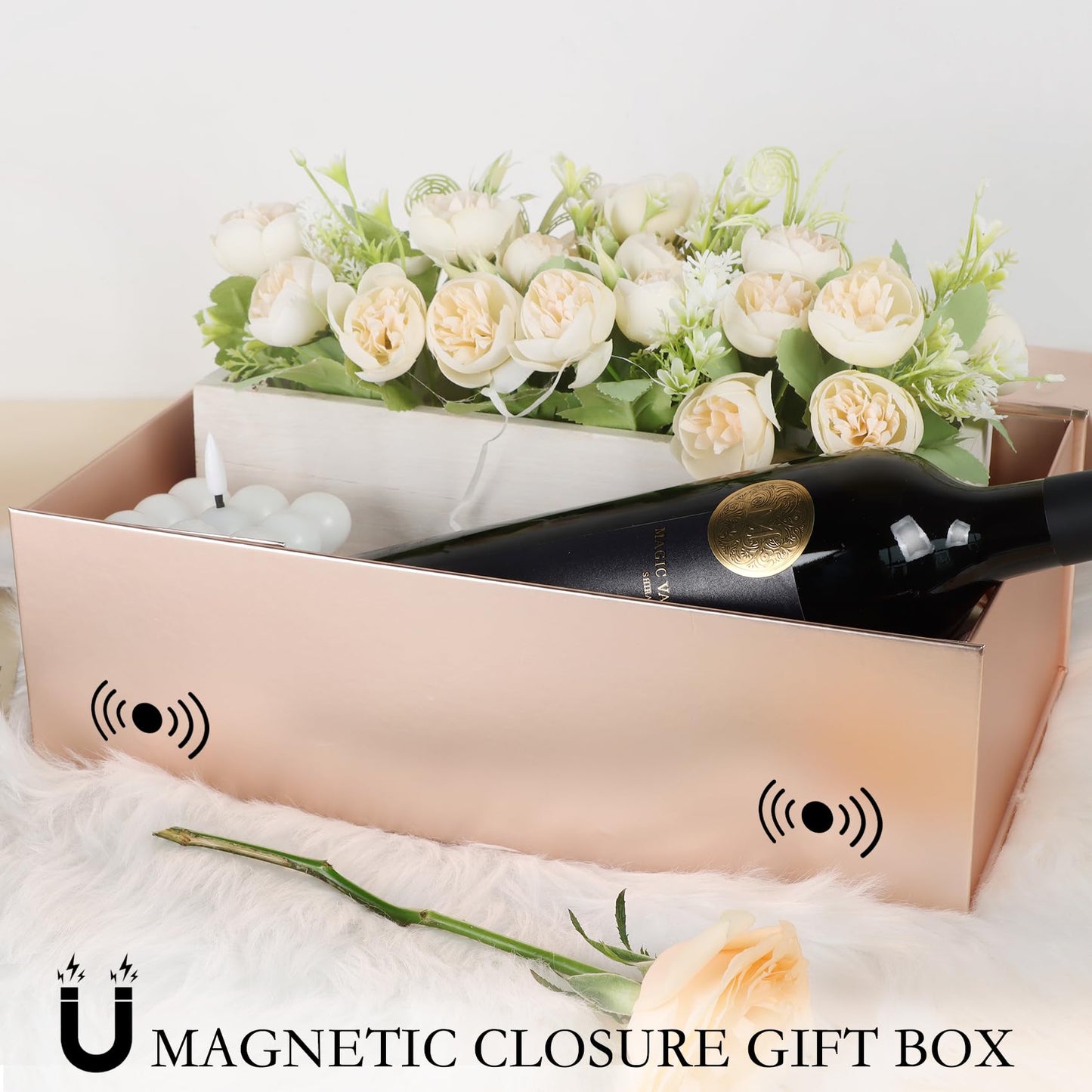 LFBOX Rose Gold Gift Box with Magnetic Lid 13.8x8.3x4.4 in, Bridesmaid Groomsman Proposal Box, Large Rectangle Storage Box 5 Pack
